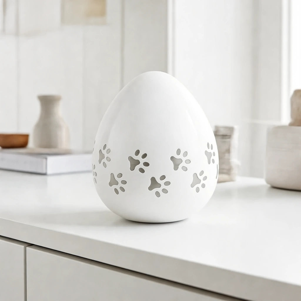 Pawprints Pet Urn for Ashes in White & Silver