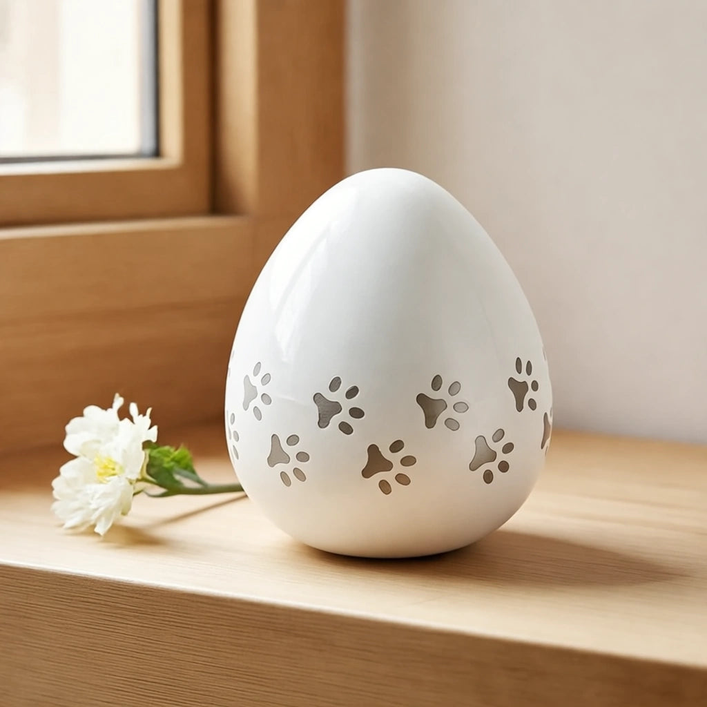 Pawprints Pet Urn for Ashes in White & Silver