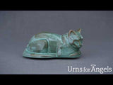 Lying Cat Urn for Ashes in Oily Green