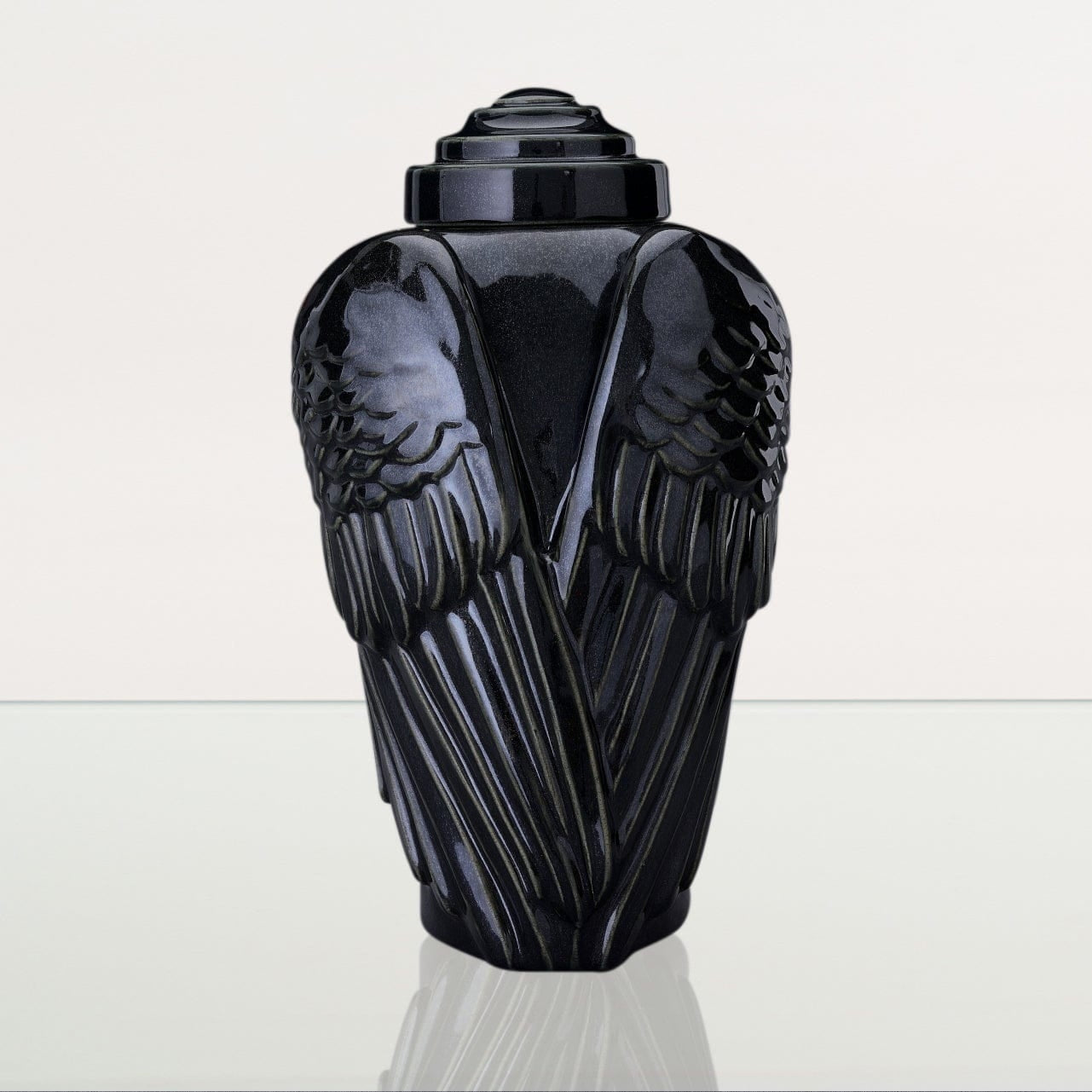 Angel Wings Adult Cremation Urn for Ashes in Glossy Black