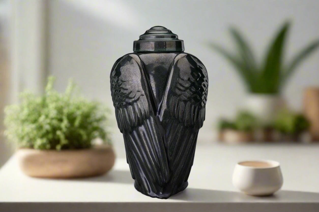 Angel Wings Adult Cremation Urn for Ashes in Black