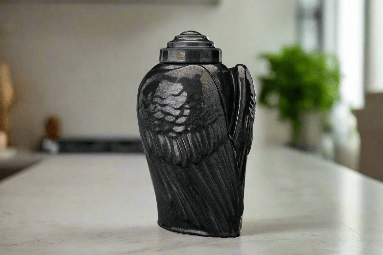 Angel Wings Adult Cremation Urn for Ashes in Black
