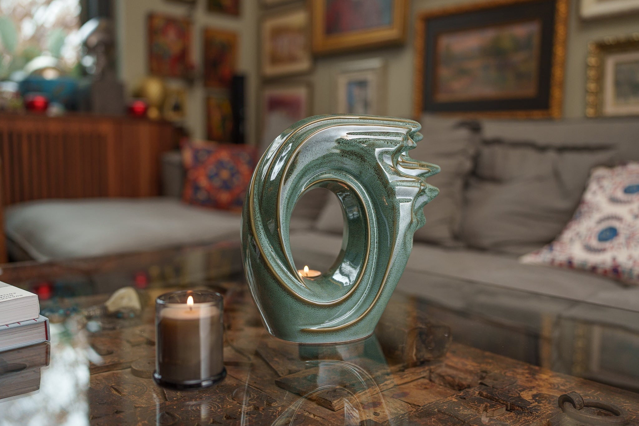 Zephyr Adult Cremation Urn for Ashes in Oily Green