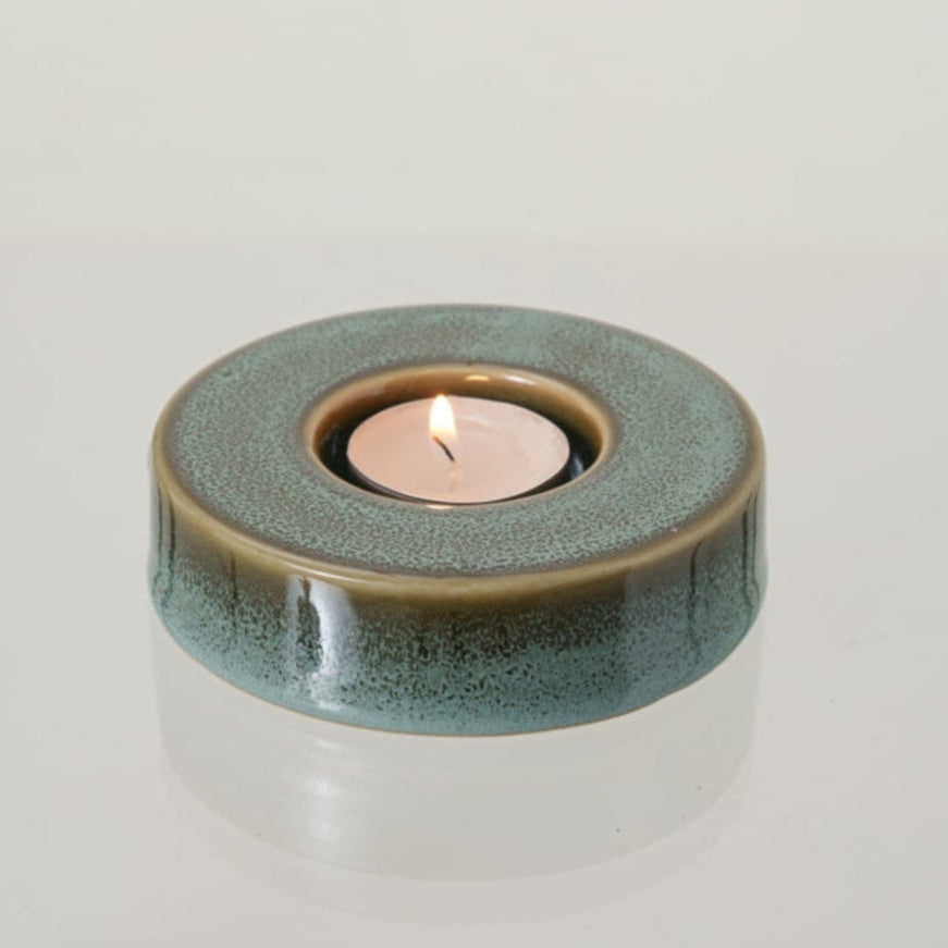Caleo Candle Holder for Cremation Urns in Oily Green