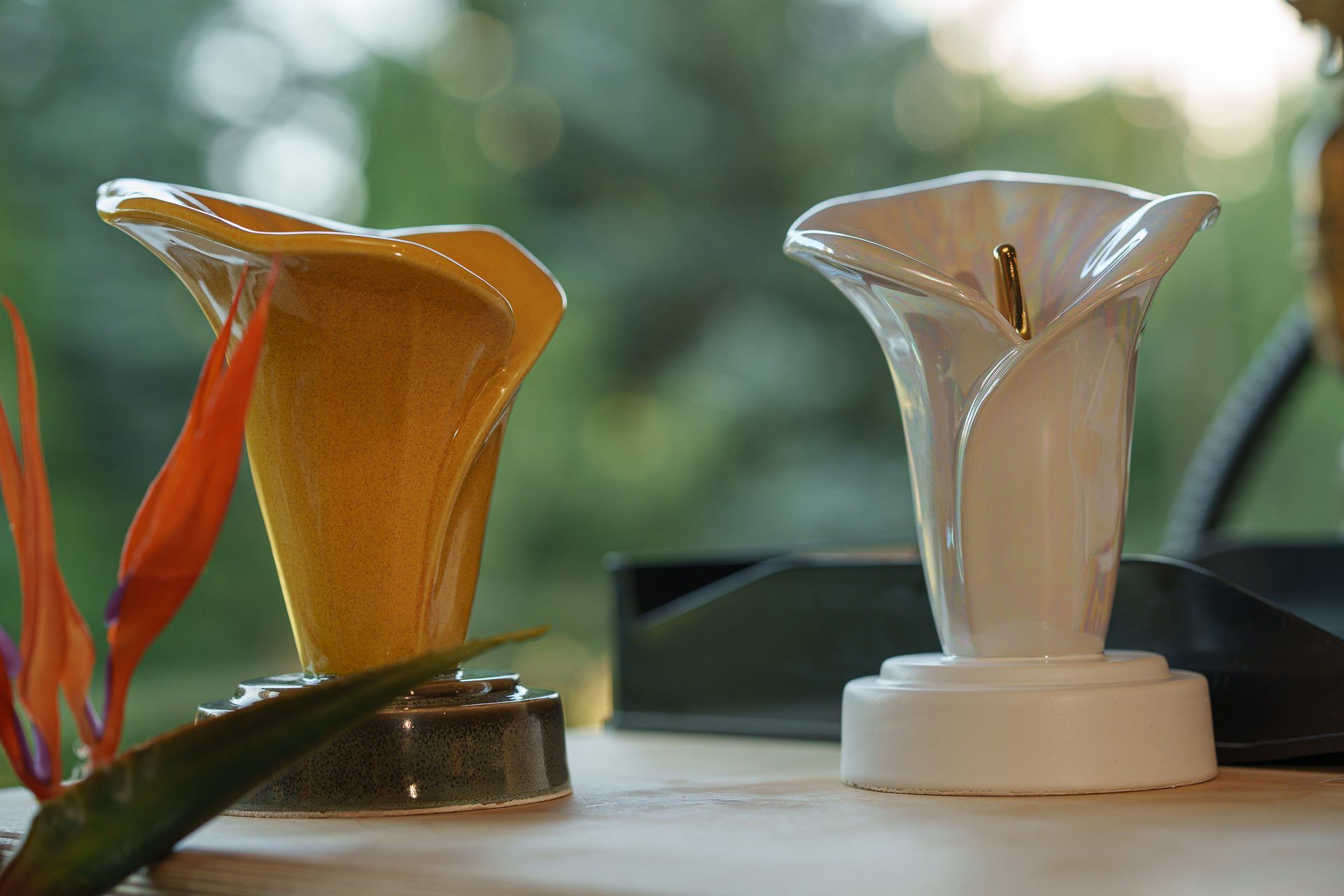 Calla Lily Keepsake Urn for Ashes in Amber Yellow