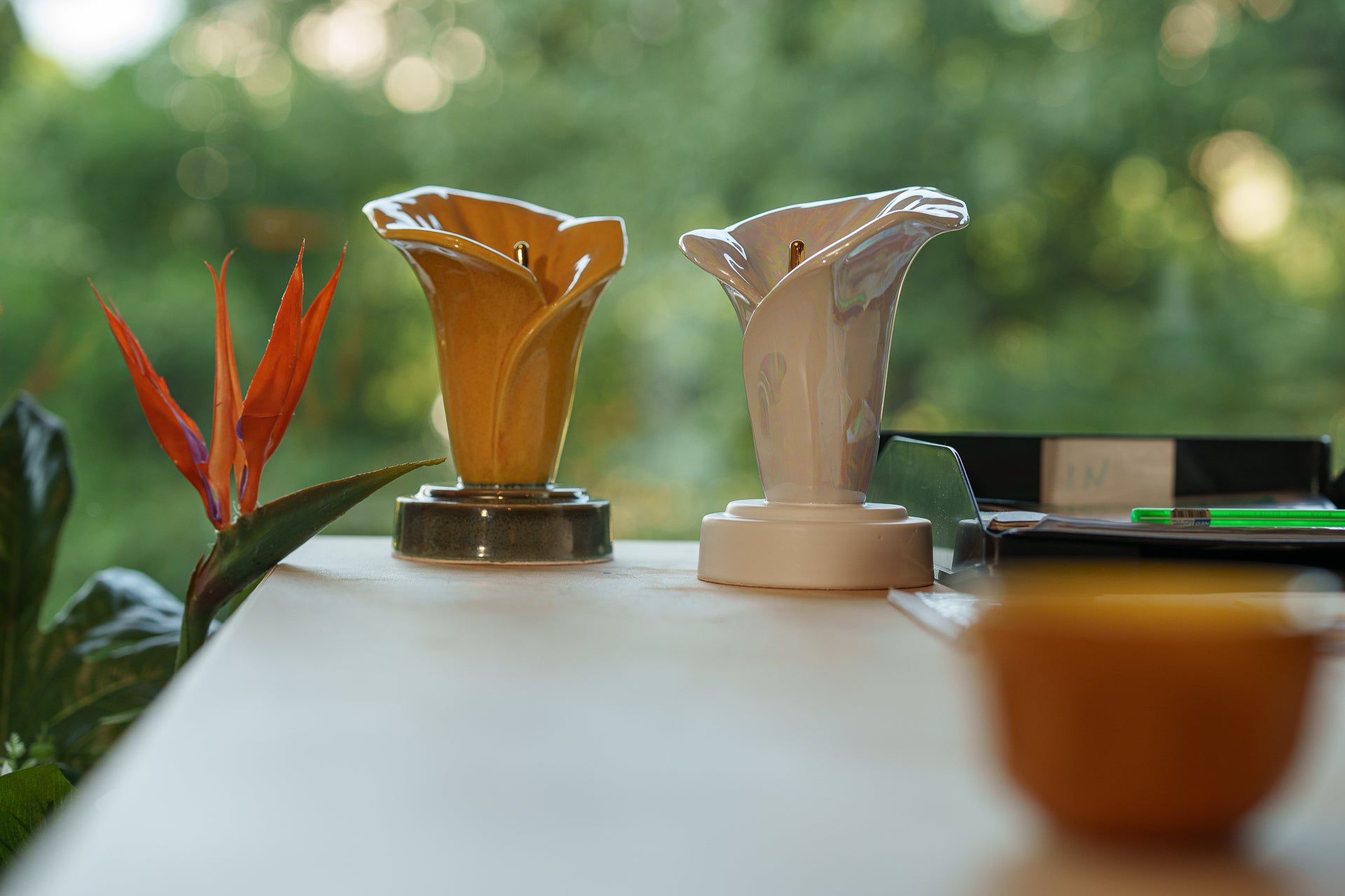 Calla Lily Keepsake Urn for Ashes in Amber Yellow