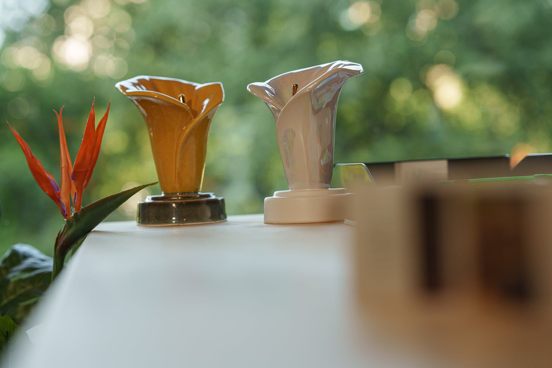 Calla Lily Keepsake Urn for Ashes in Pearlescent White