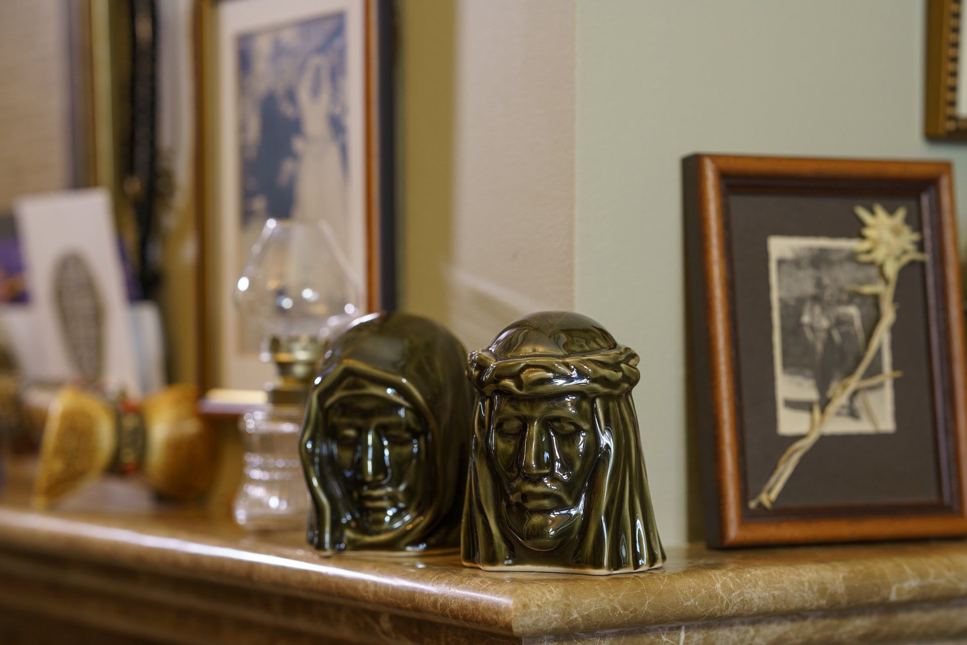 The Christ Mini Urn for Ashes in Oily Green