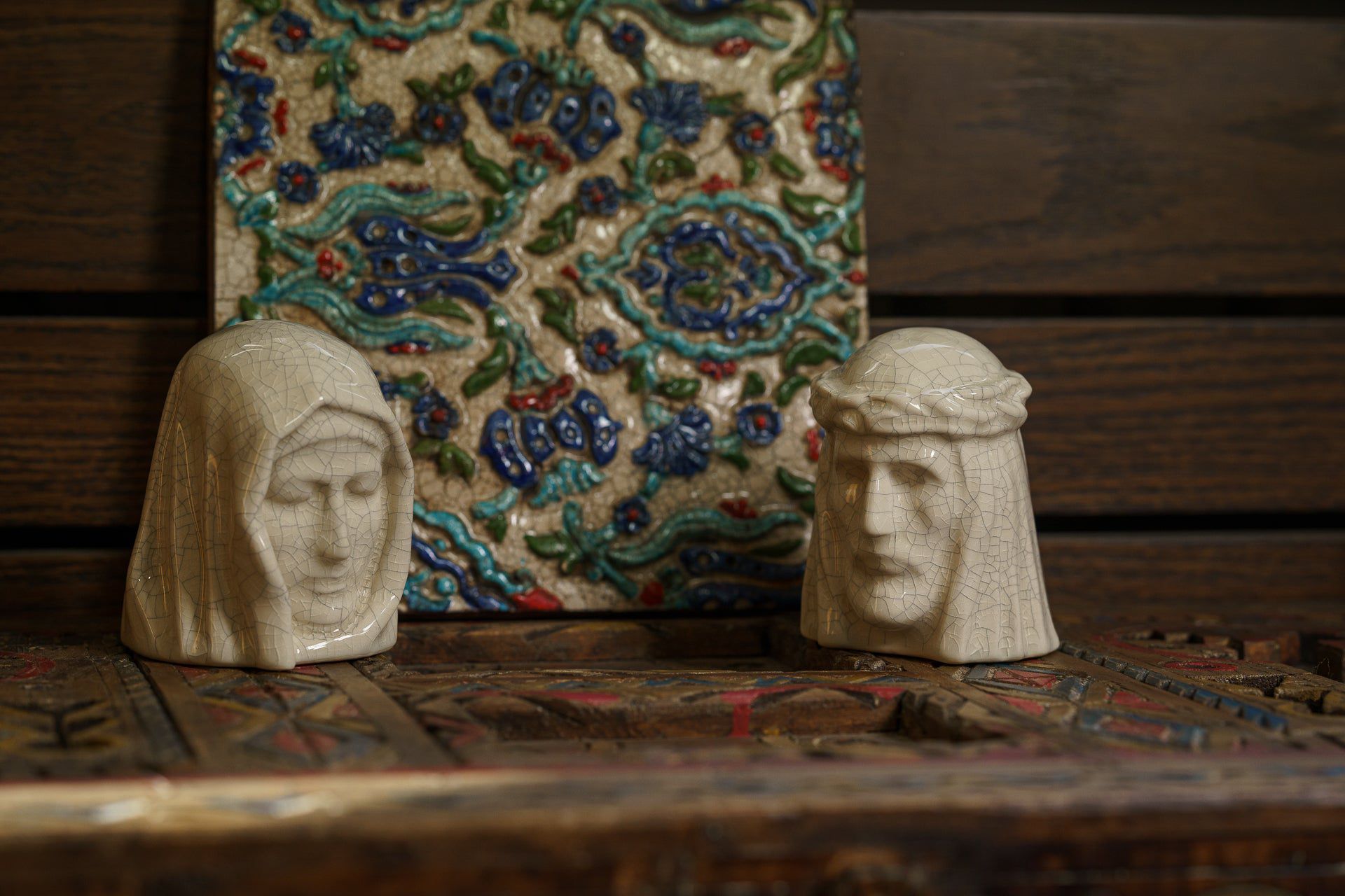 The Holy Mother Mini Urn for Ashes in Crackle Glaze