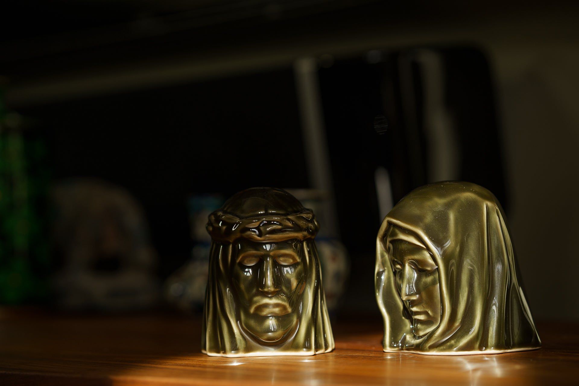 The Holy Mother Mini Urn for Ashes in Oily Green