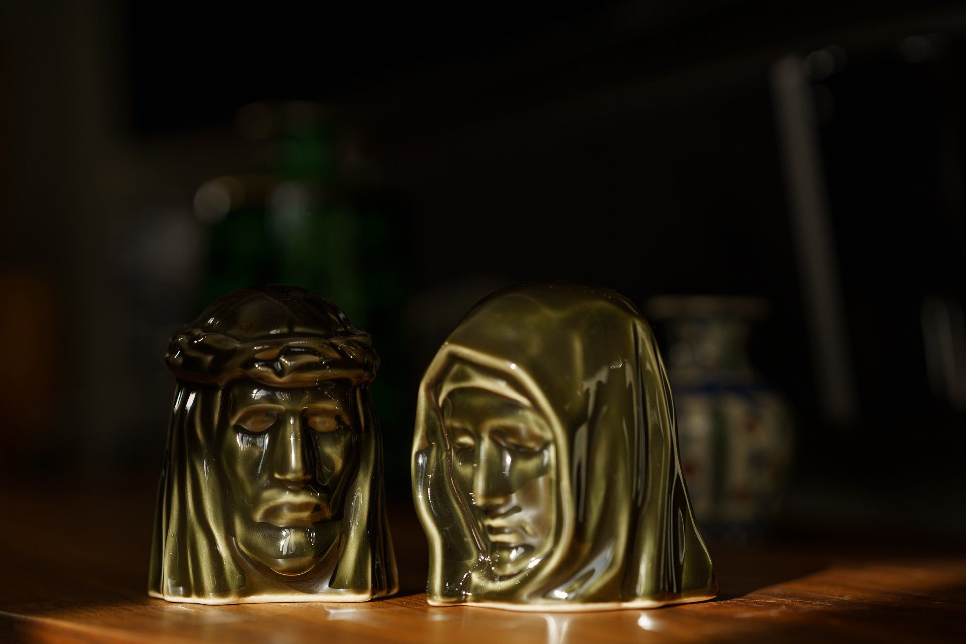 The Holy Mother Mini Urn for Ashes in Oily Green