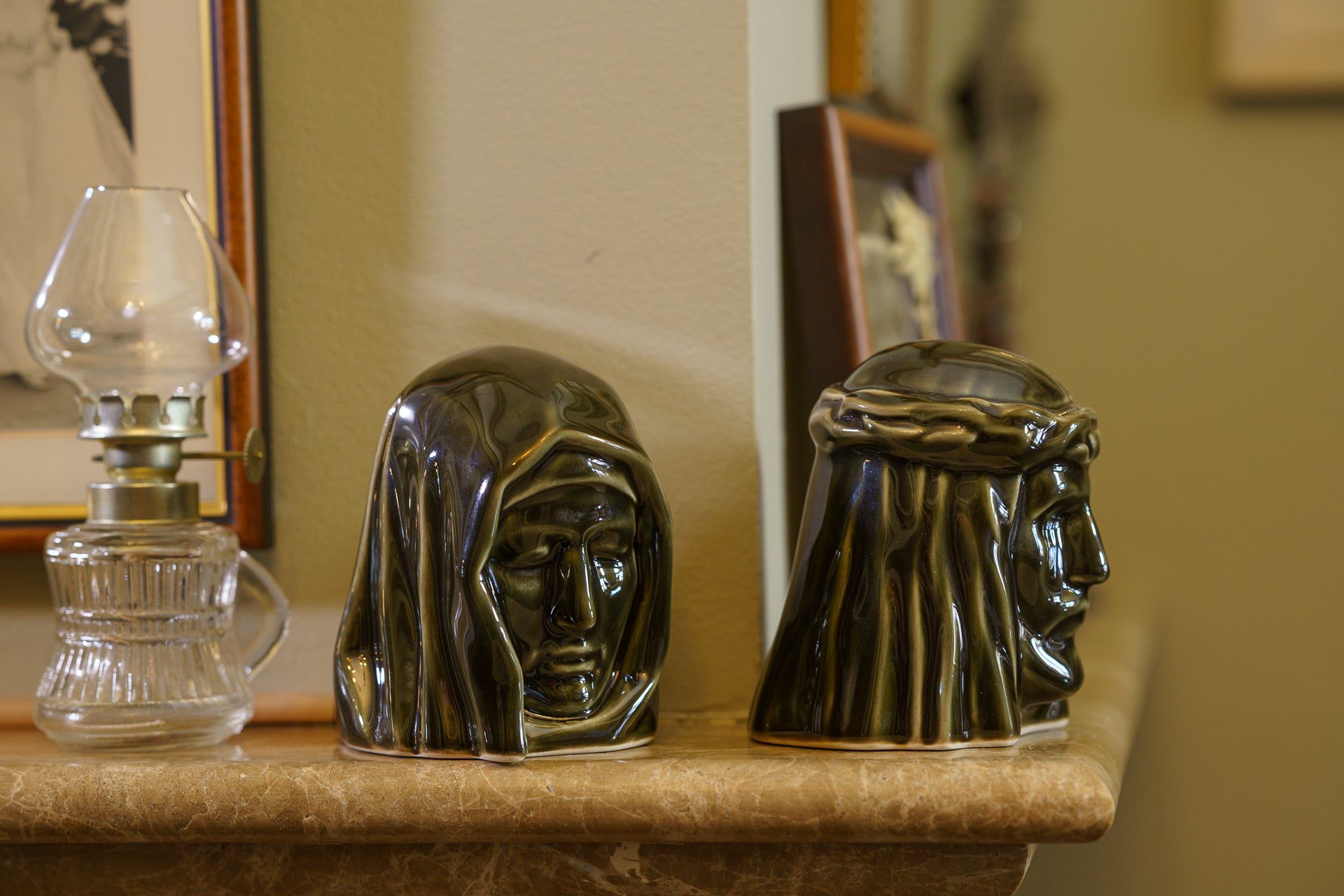 The Holy Mother Mini Urn for Ashes in Oily Green