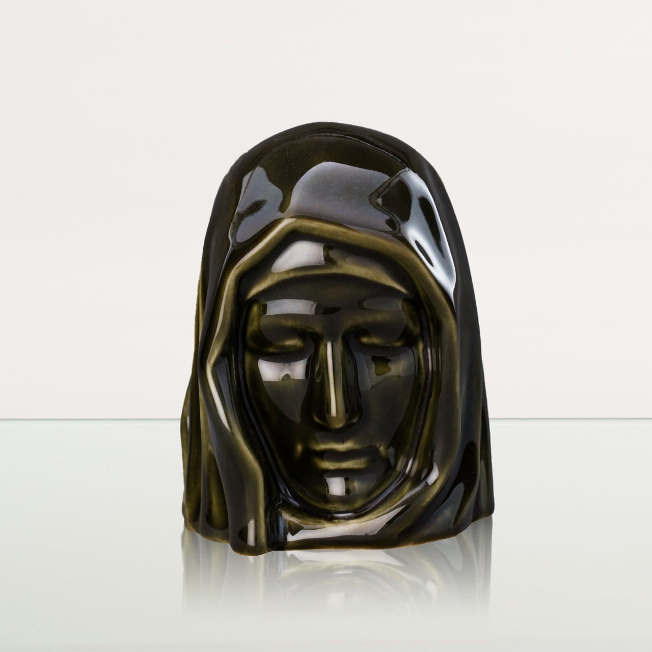 The Holy Mother Mini Urn for Ashes in Oily Green