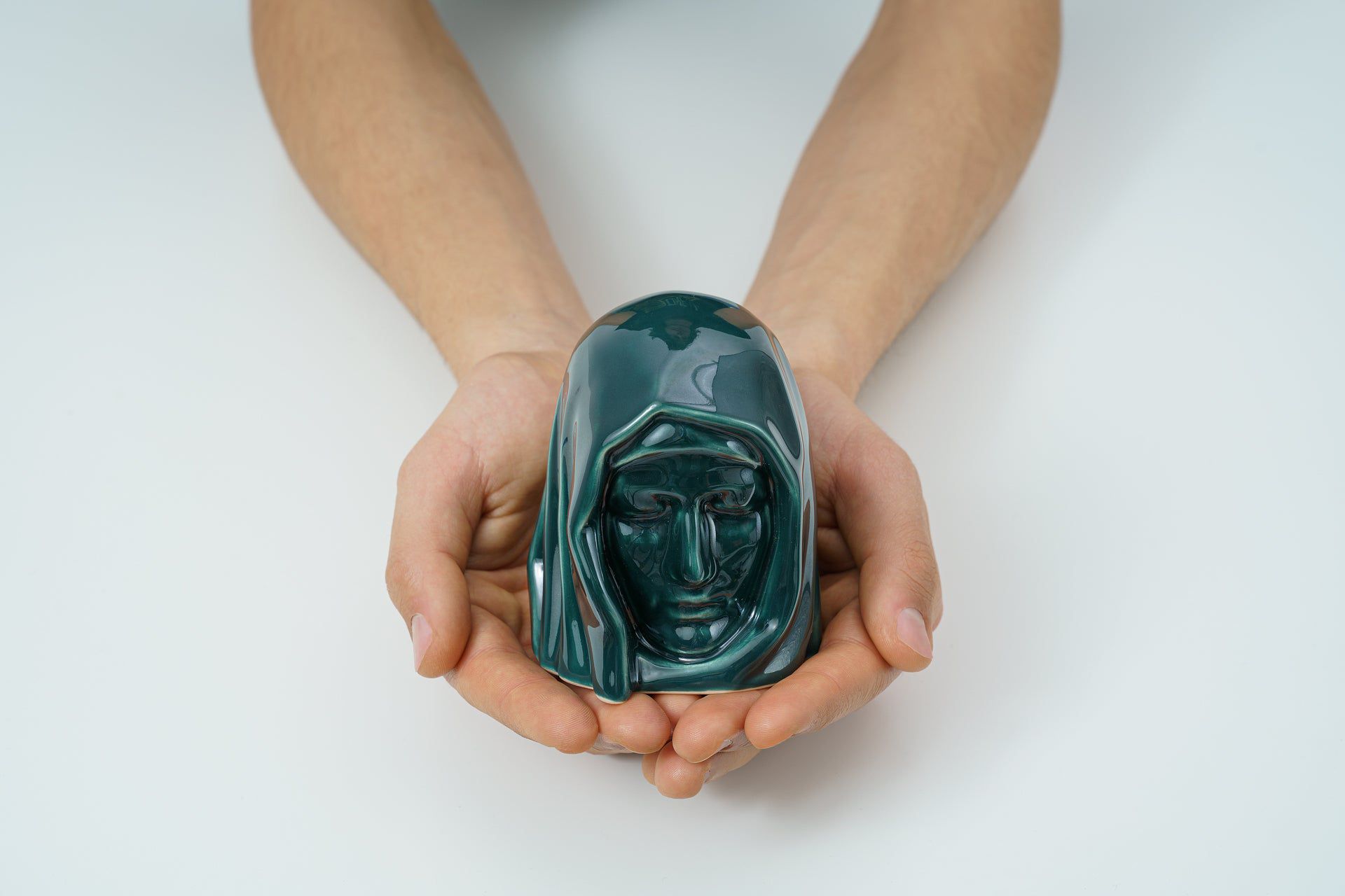 The Holy Mother Mini Urn for Ashes in Oxide Green
