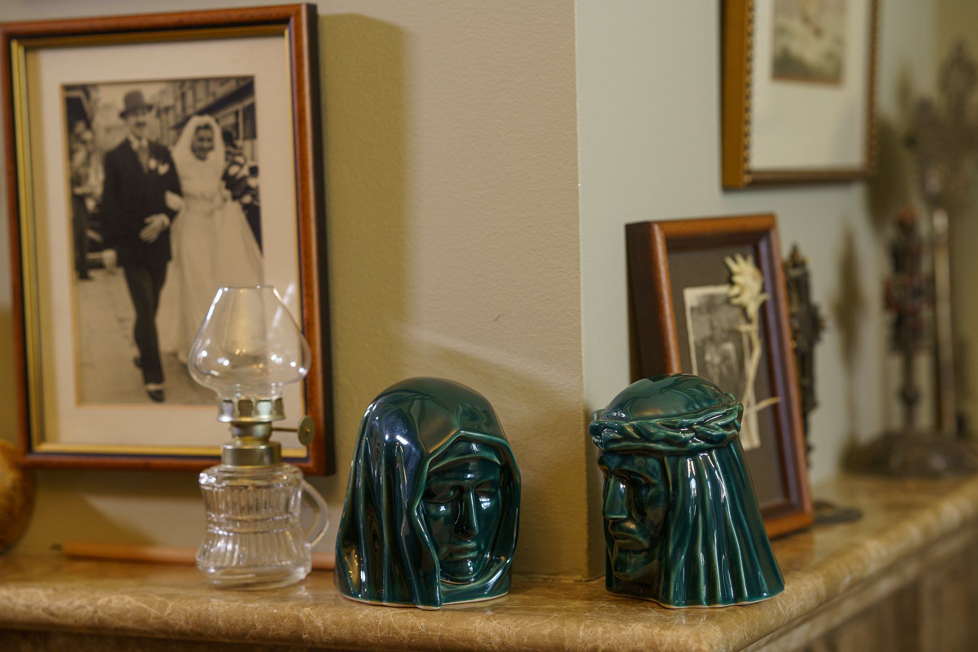 The Holy Mother Mini Urn for Ashes in Oxide Green