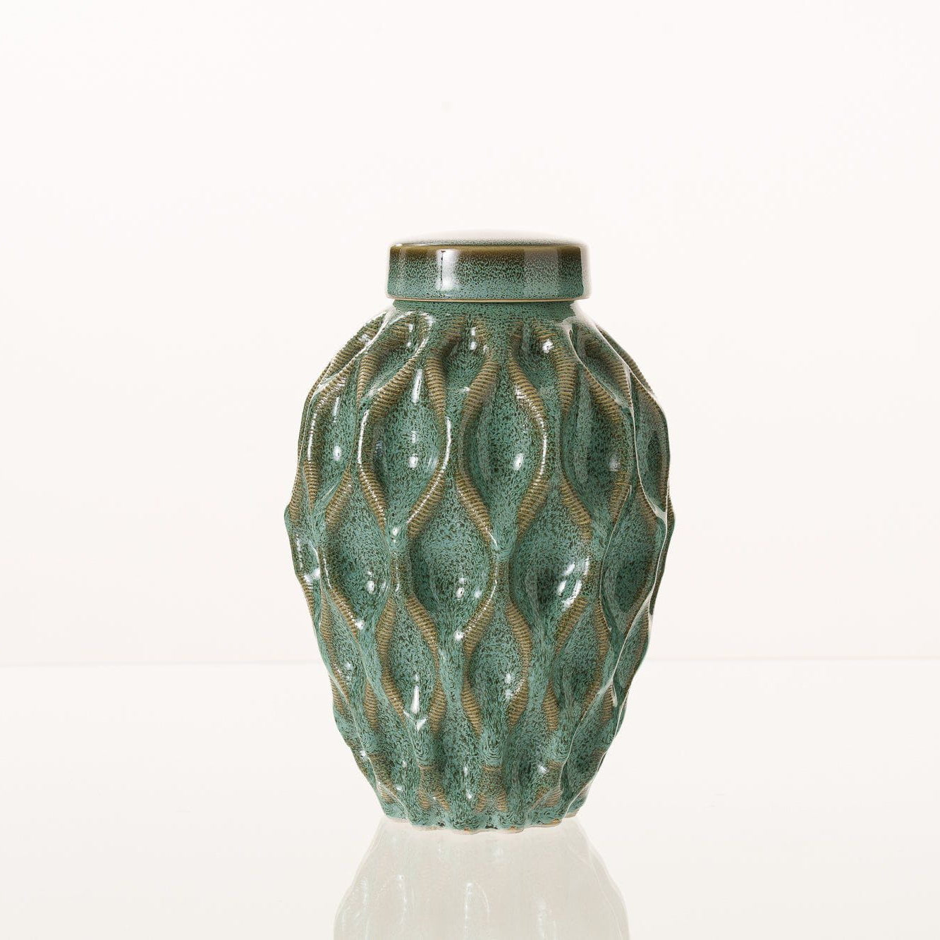 Echo Medium Urn for Ashes in Oily Green