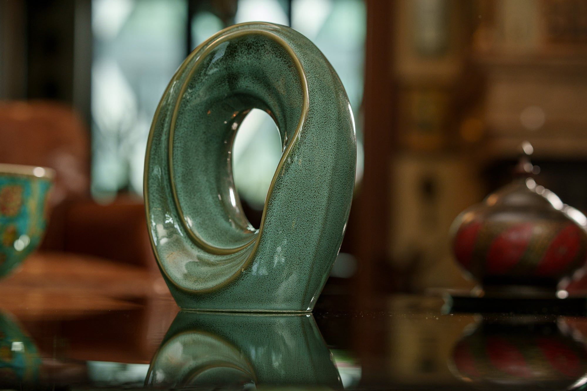 The Passage Medium Urn for Ashes in Oily Green