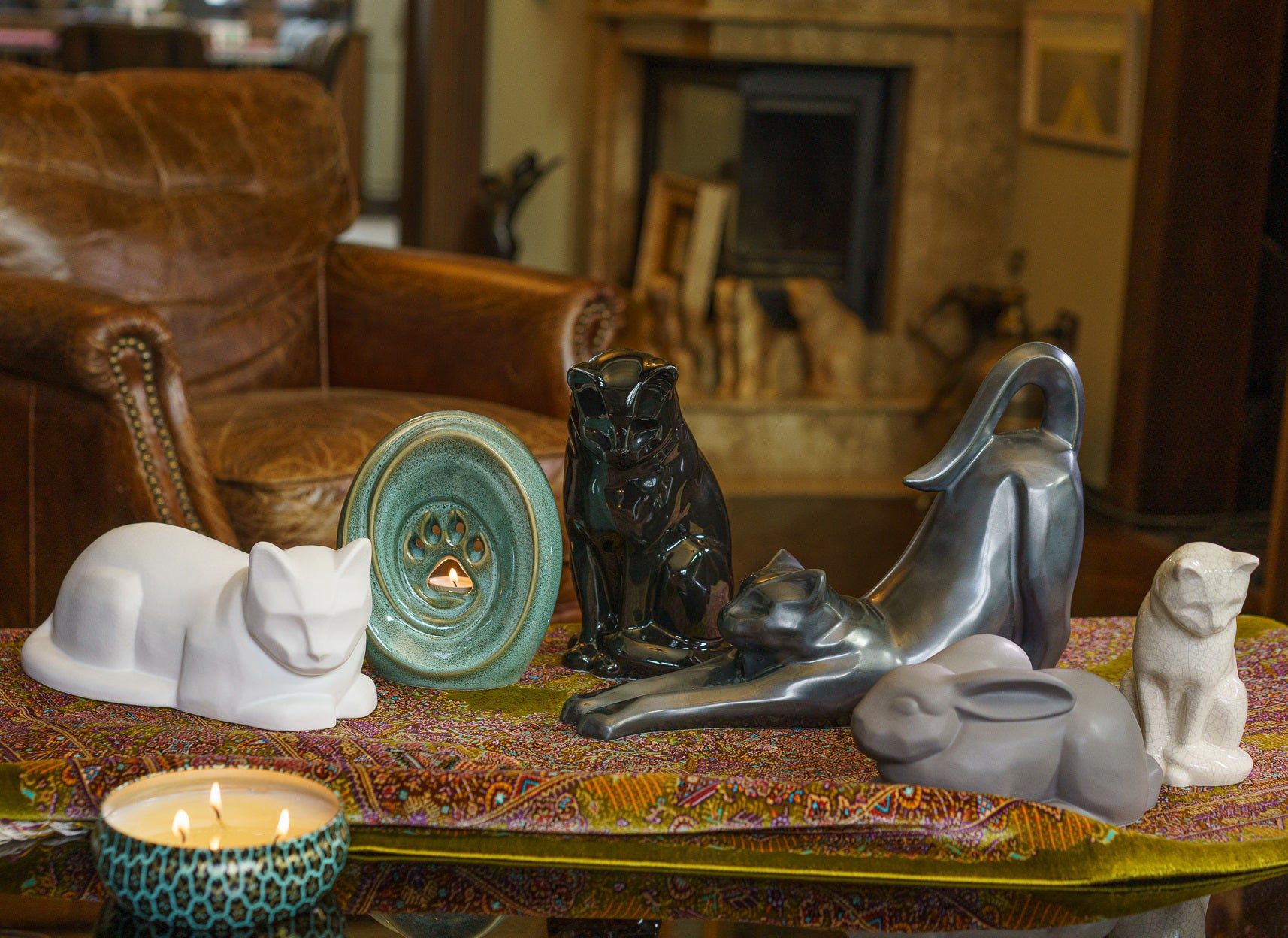 Lying Cat Urn for Ashes in Blue