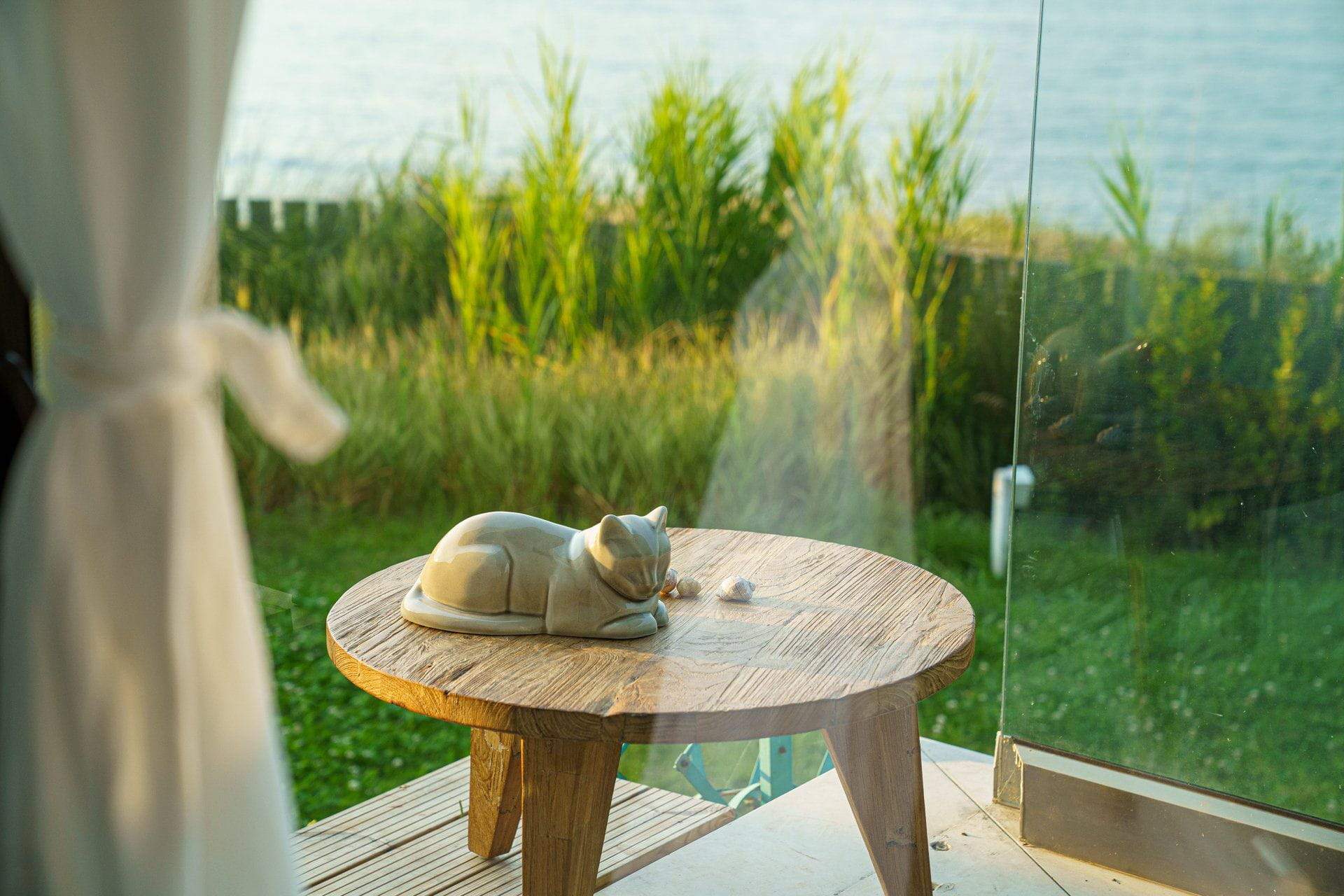 Cat Pet Urn for Ashes in Pearlescent White