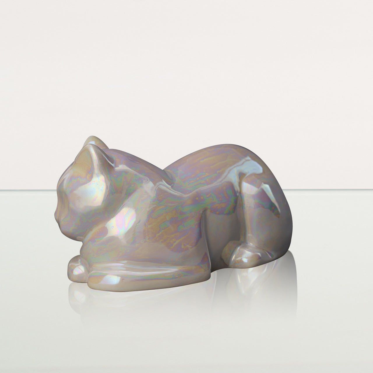 Cat Pet Urn for Ashes in Pearlescent White