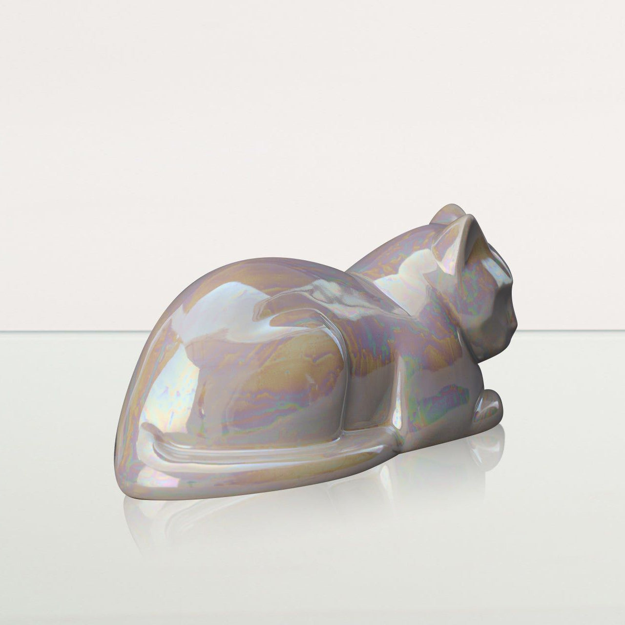 Cat Pet Urn for Ashes in Pearlescent White