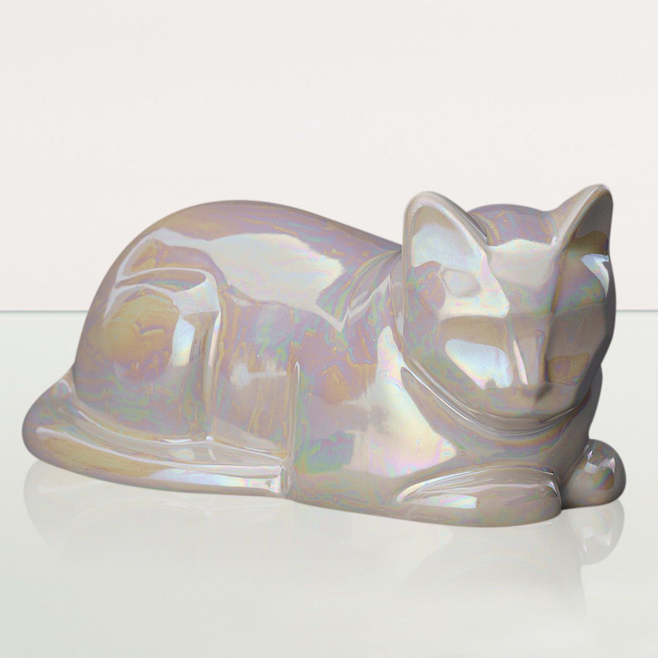 Cat Pet Urn for Ashes in Pearlescent White