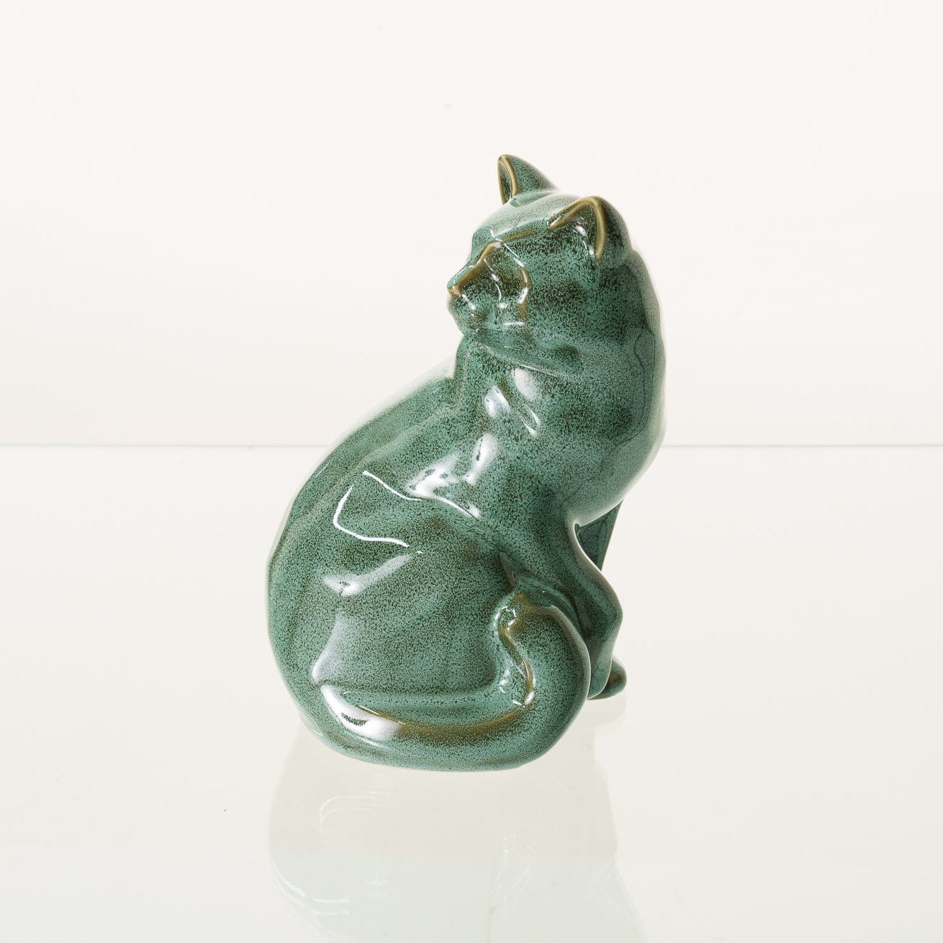 Felix Cat Urn for Ashes in Oily Green