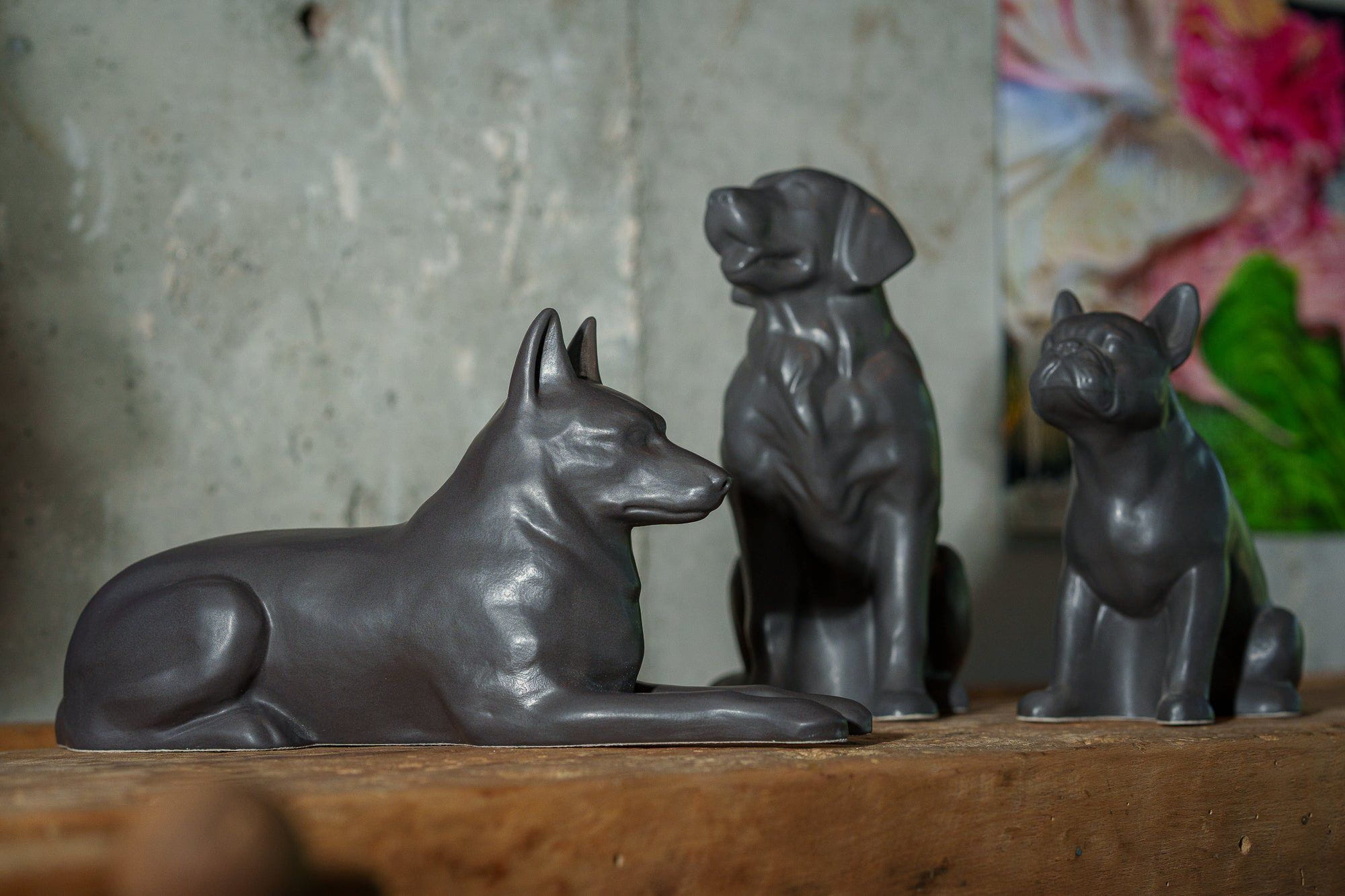 German Shepherd Pet Urn for Ashes in Matte Grey