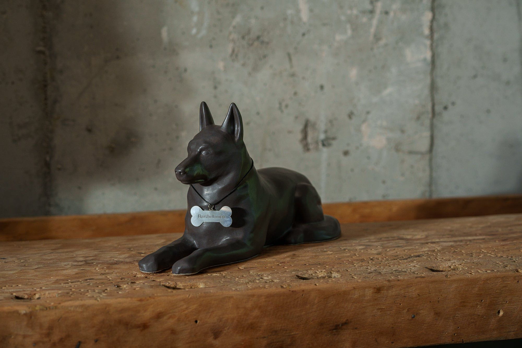 German Shepherd Pet Urn for Ashes in Matte Grey