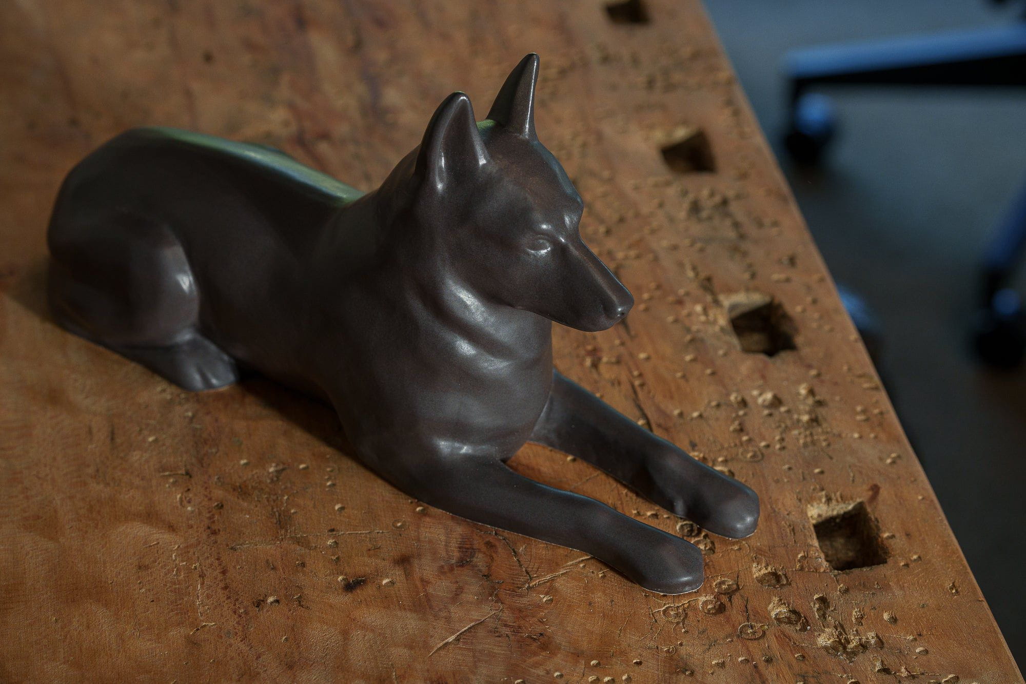 German Shepherd Pet Urn for Ashes in Matte Grey
