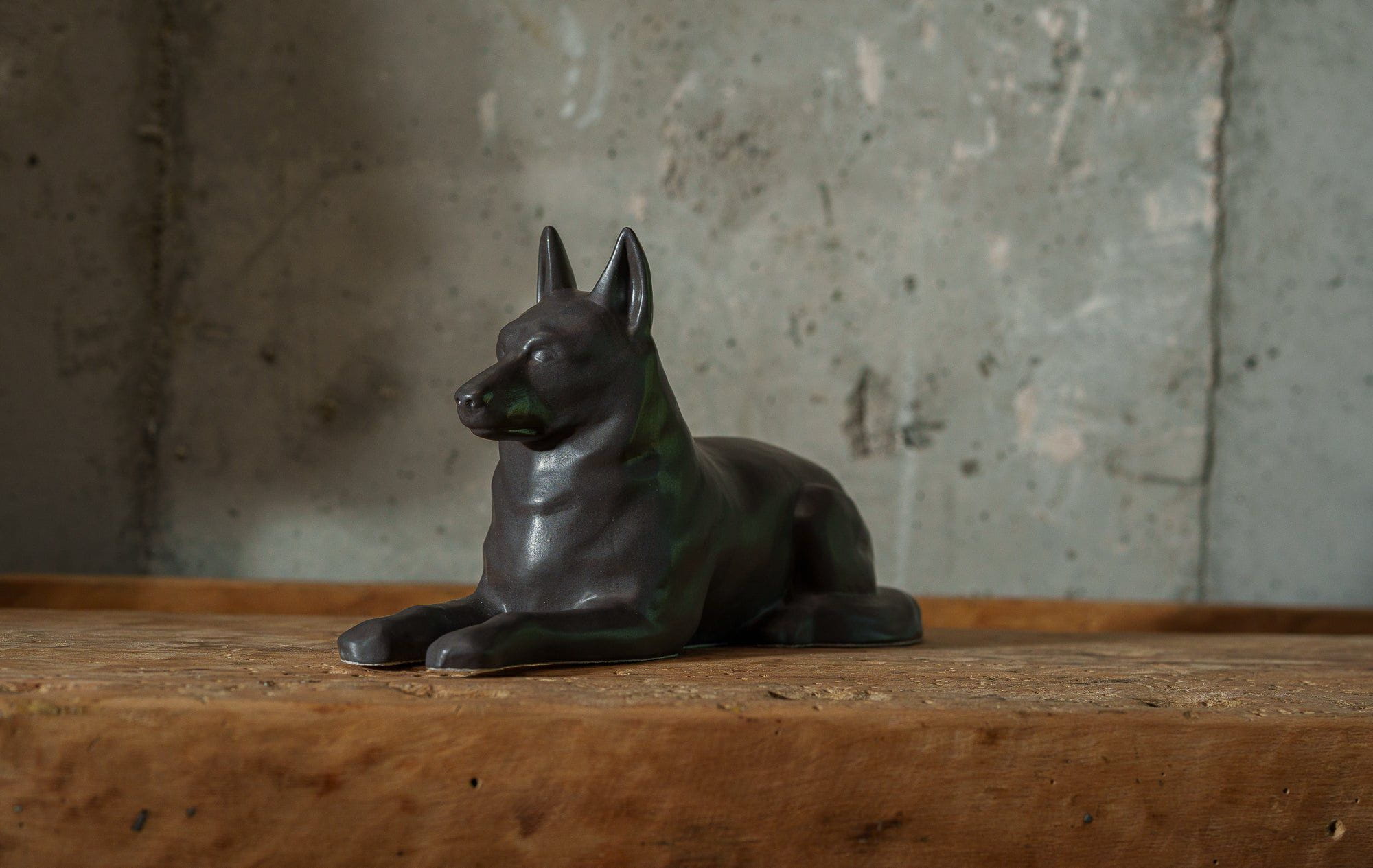 German Shepherd Pet Urn for Ashes in Matte Grey