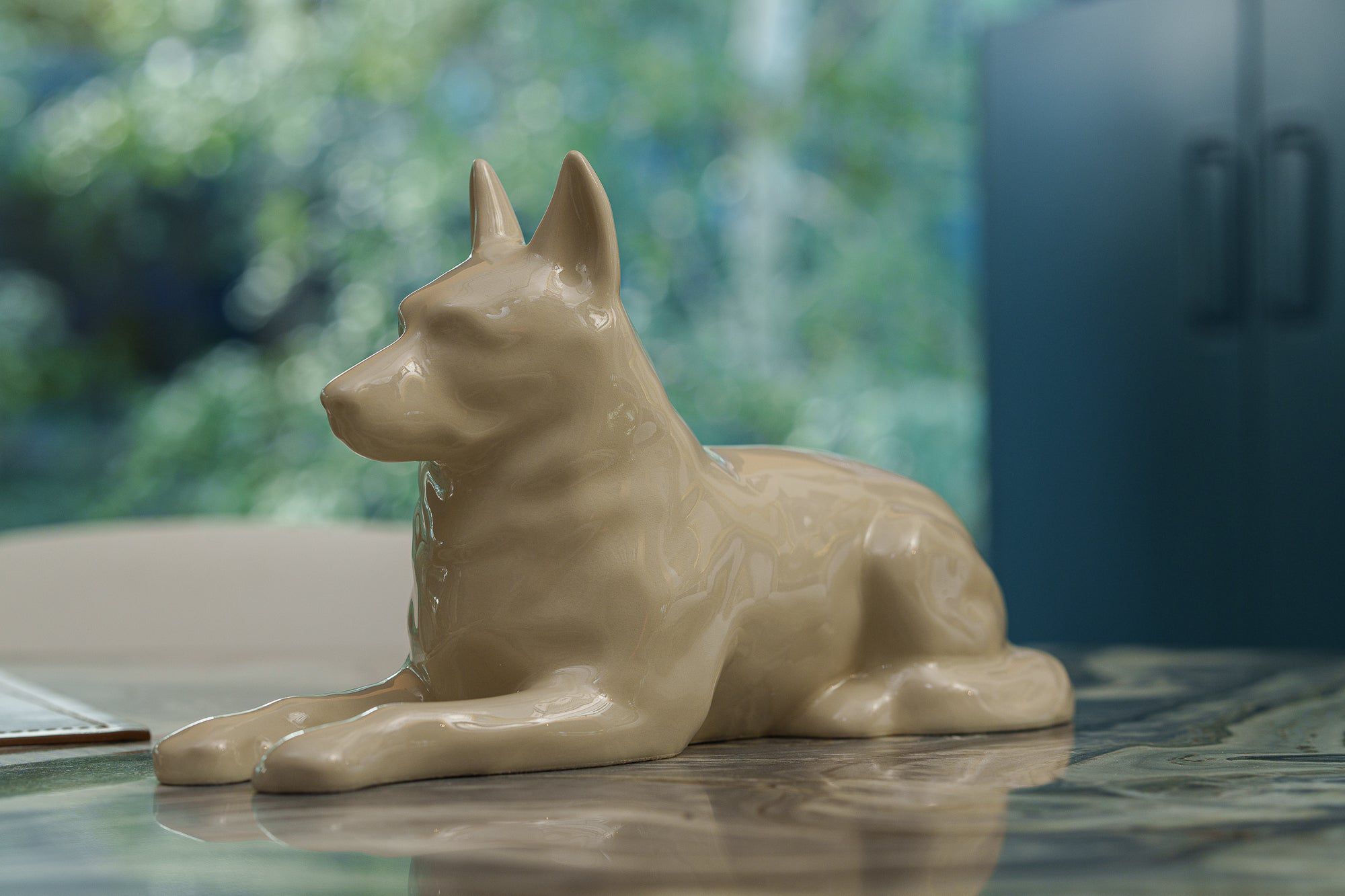German Shepherd Pet Urn for Ashes in Cream