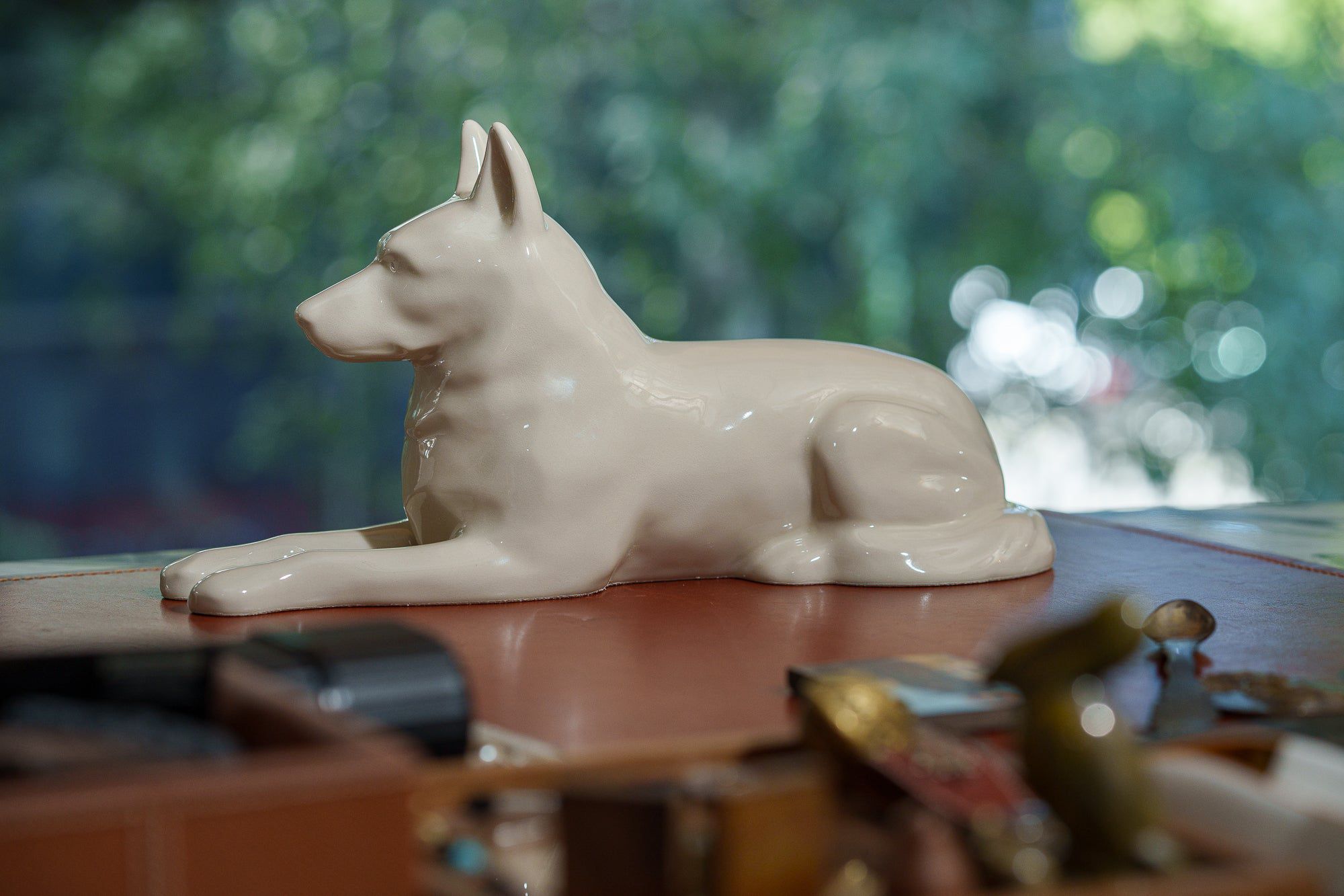 German Shepherd Pet Urn for Ashes in Cream