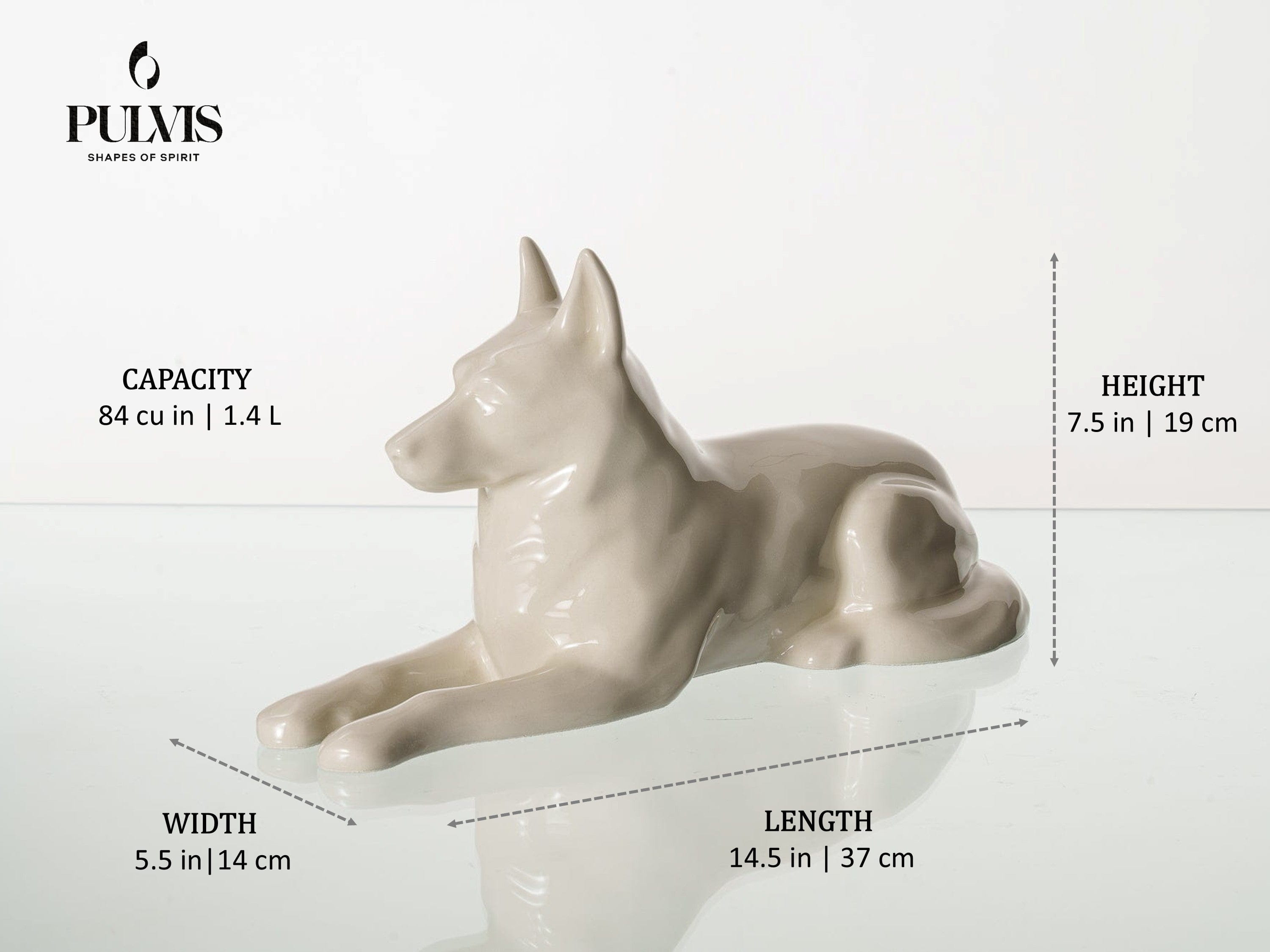 German Shepherd Pet Urn for Ashes in Cream