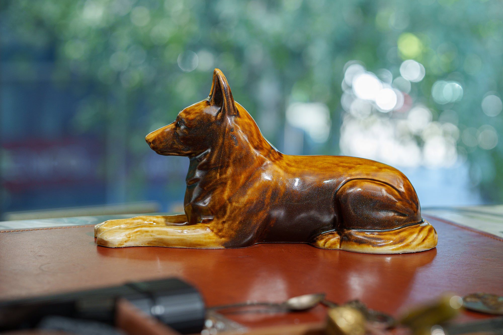 German Shepherd Pet Urn for Ashes in Brown