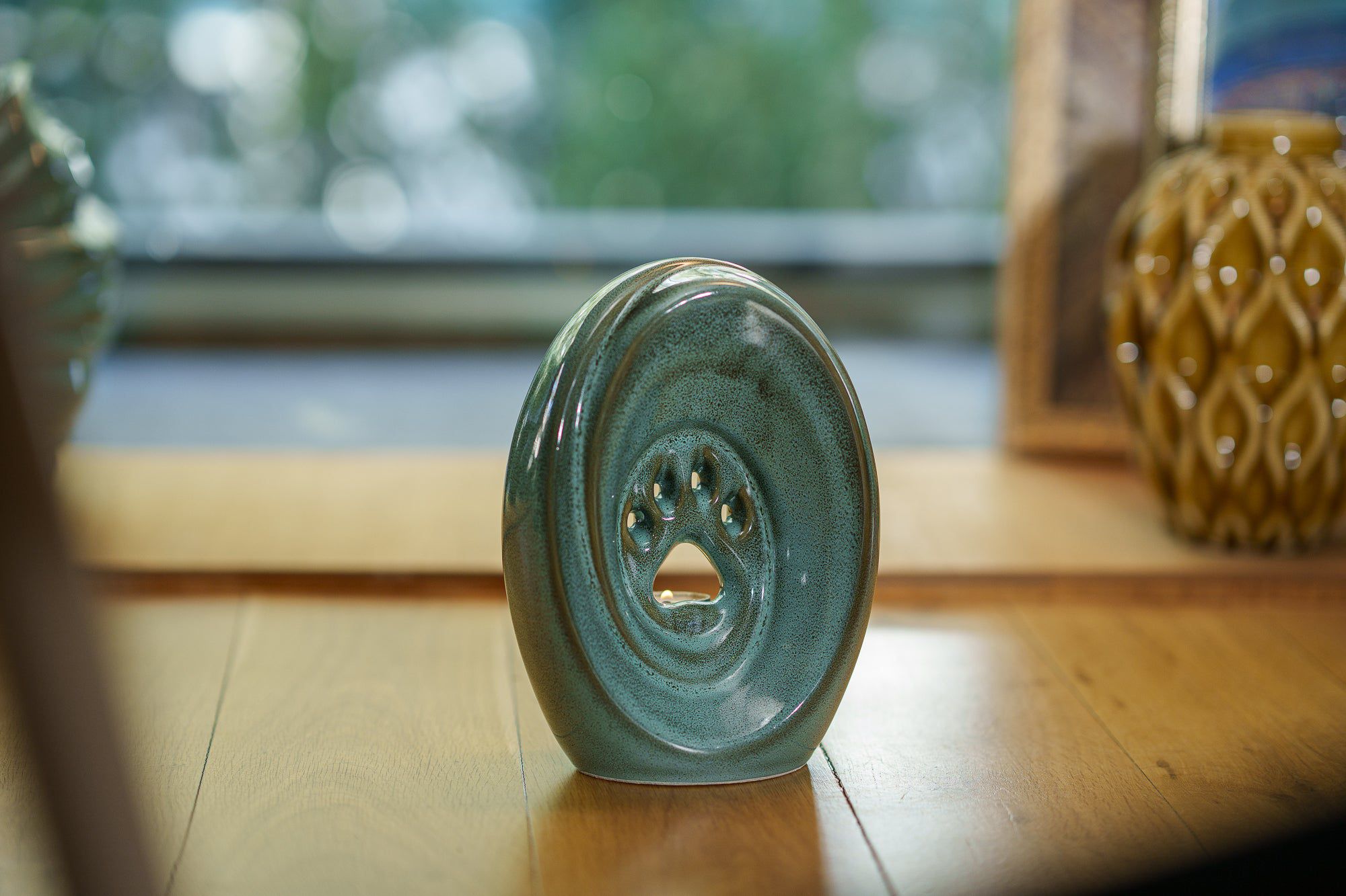 Paw Pet Urn for Ashes in Oily Green