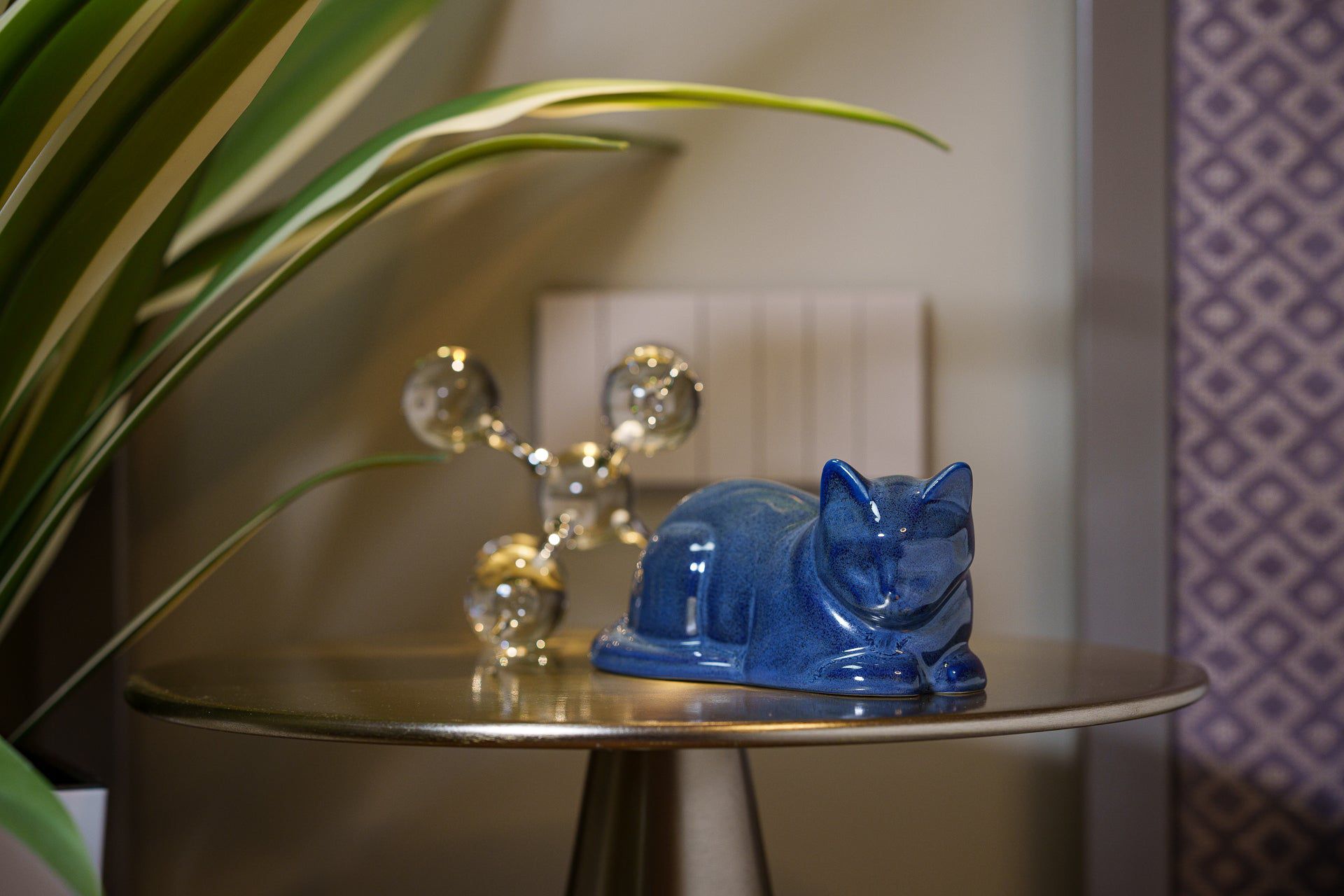 Laying Cat Mini Urn for Ashes in Blue