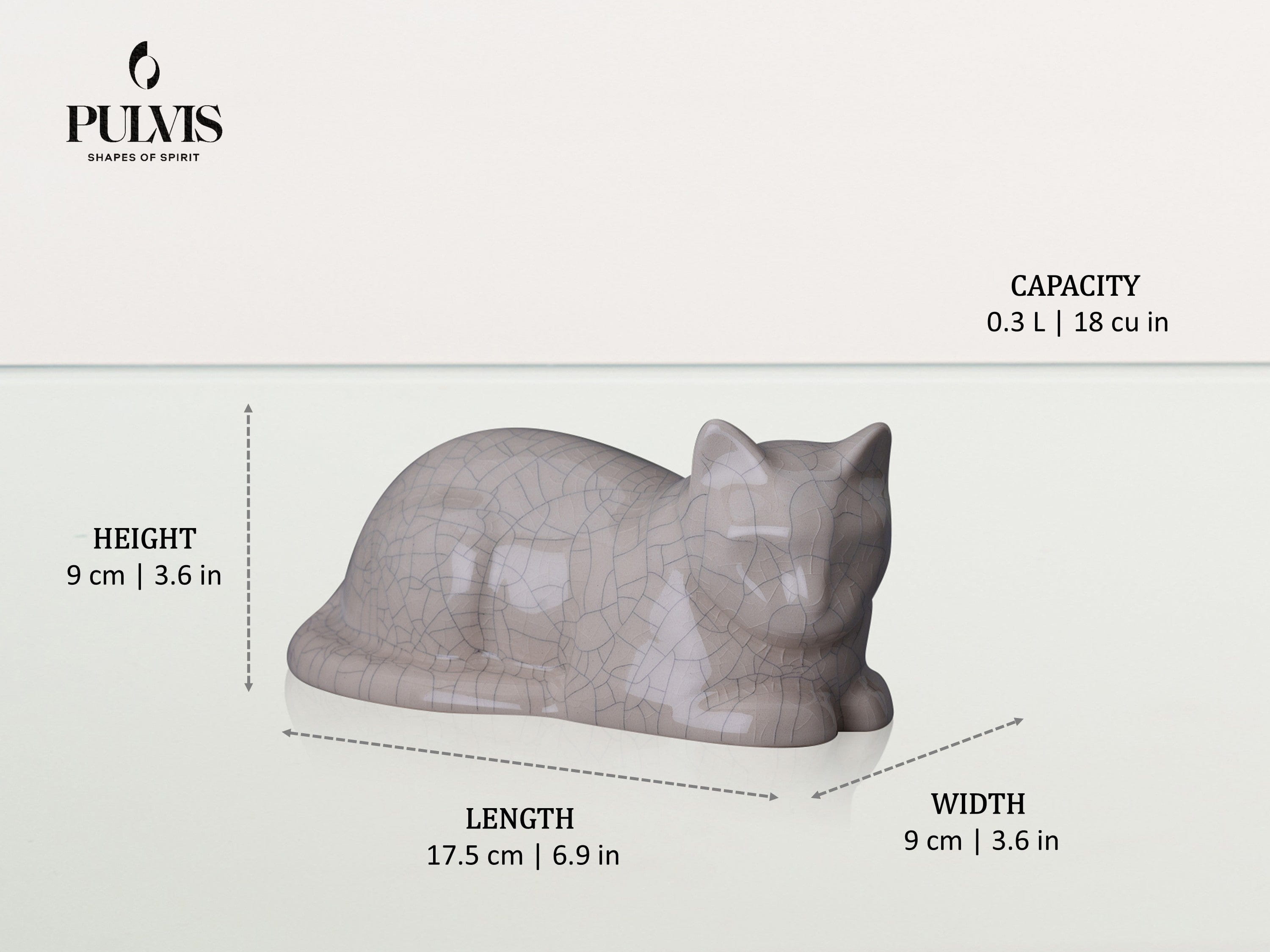 Laying Cat Mini Urn for Ashes in Beige Grey