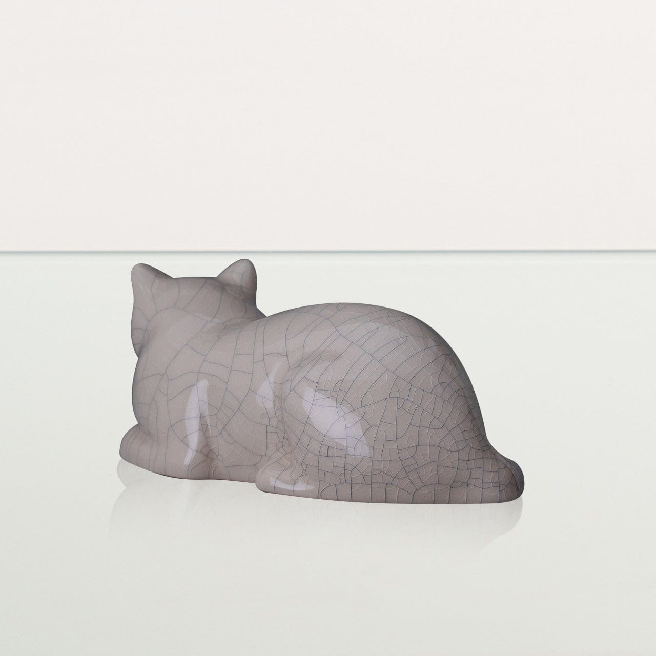 Laying Cat Mini Urn for Ashes in Crackle Glaze