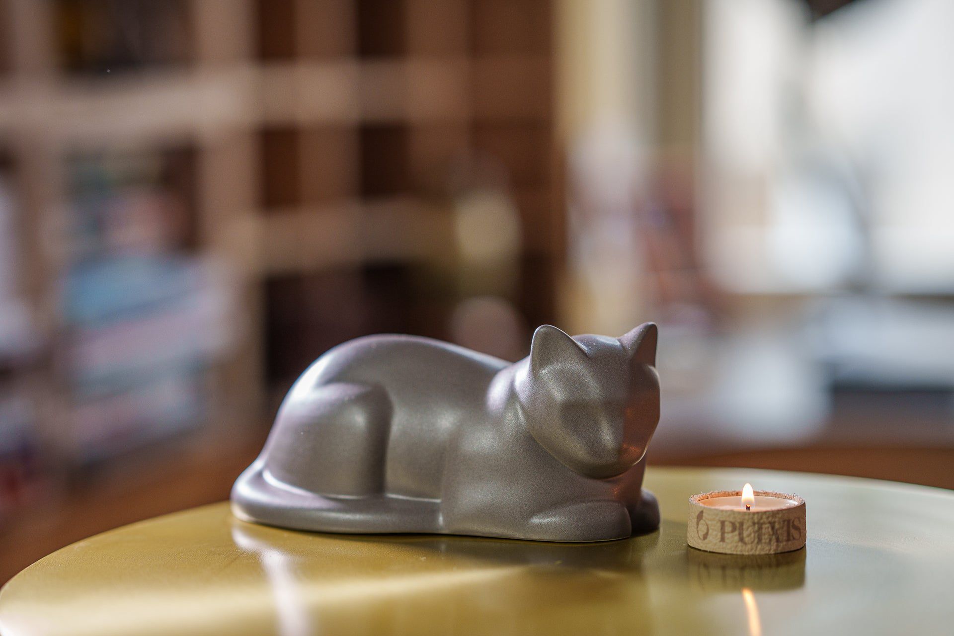 Lying Cat Mini Urn for Ashes in Matte Grey