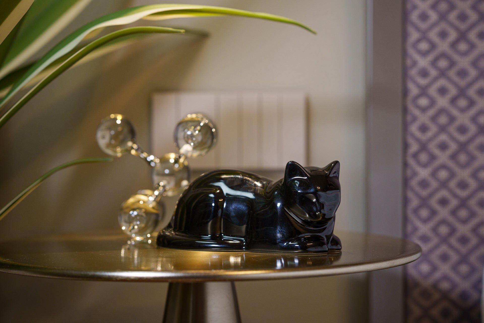 Lying Cat Mini Urn for Ashes in Matte Black