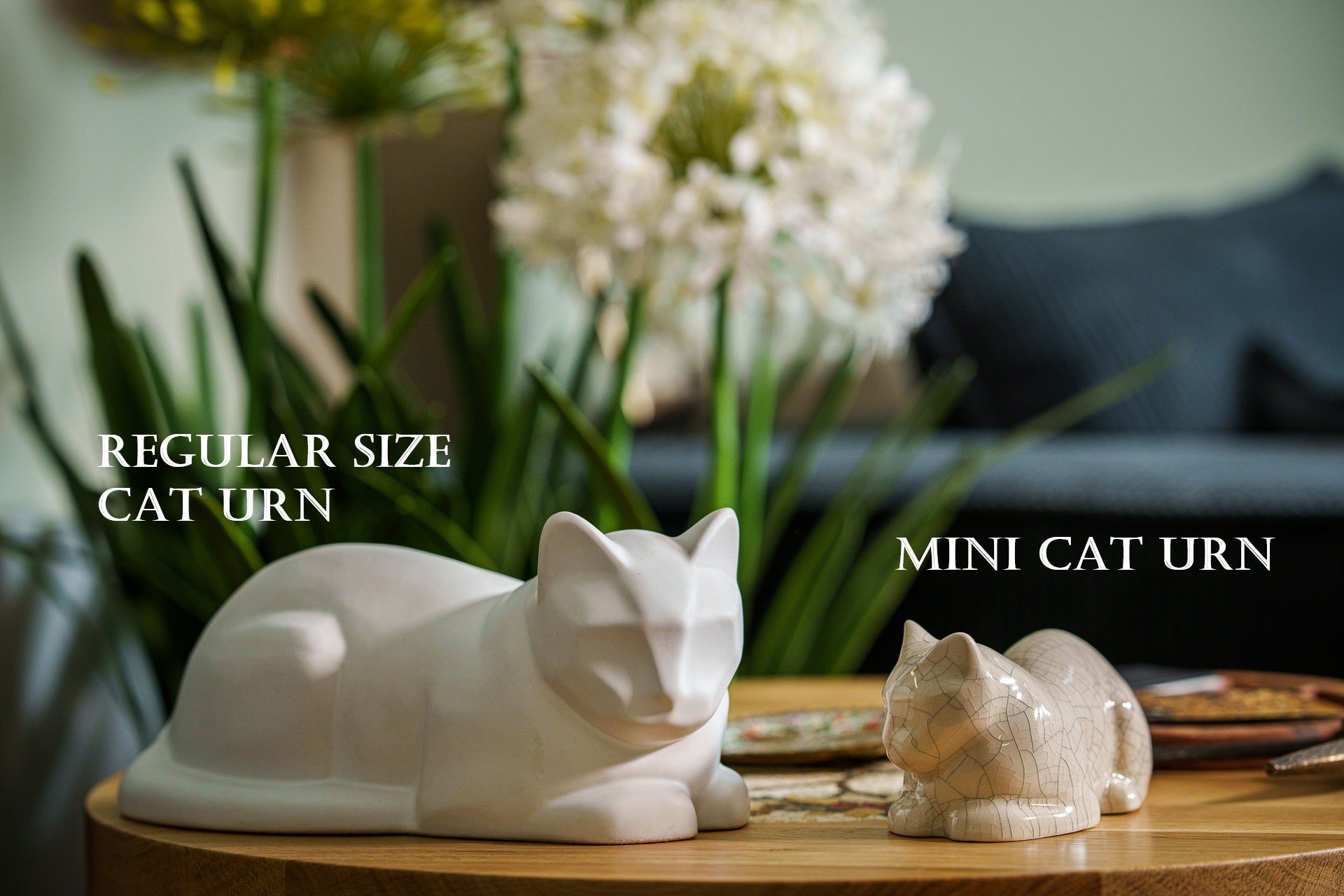 Lying Cat Mini Urn for Ashes in Matte Black