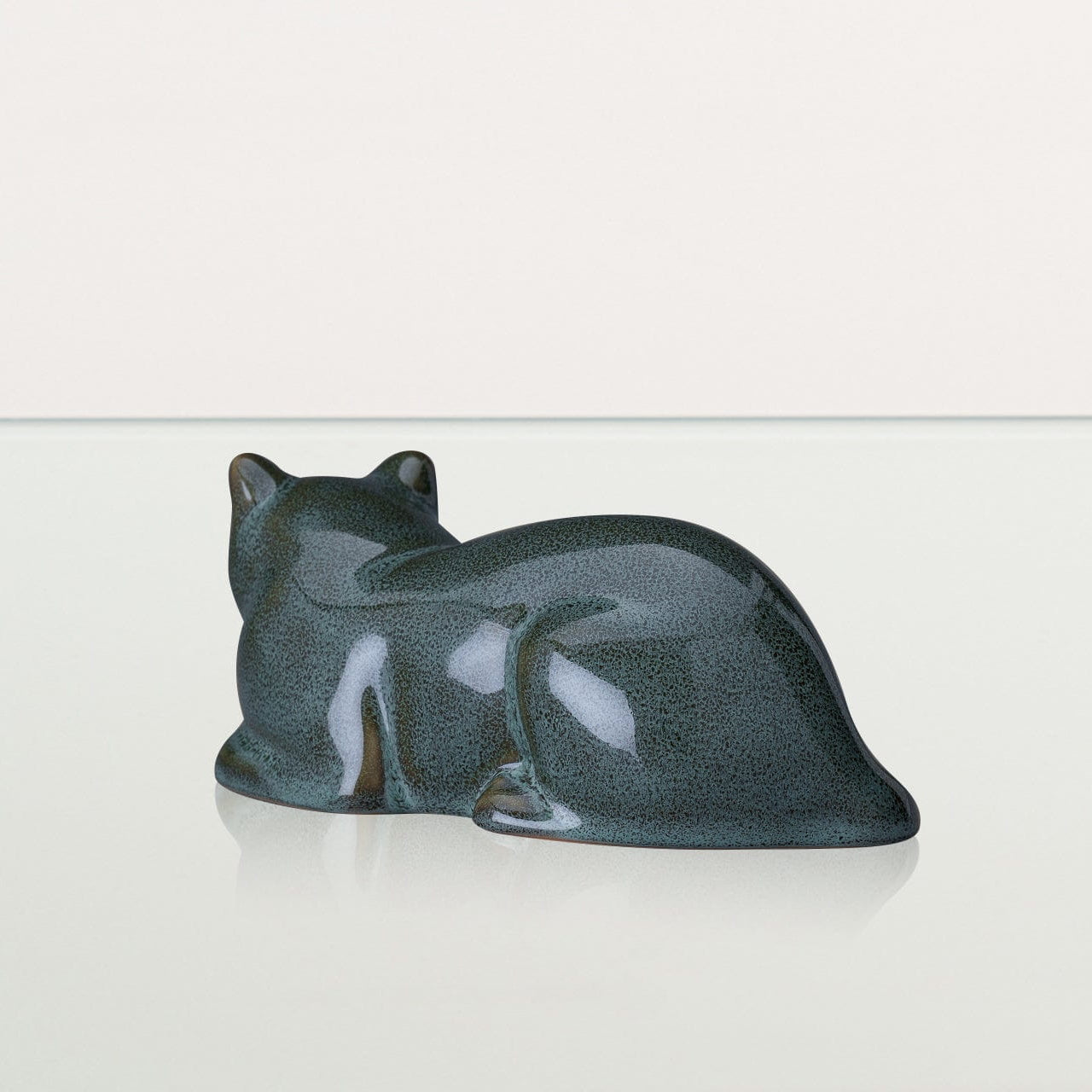 Lying Cat Mini Urn for Ashes in Oily Green