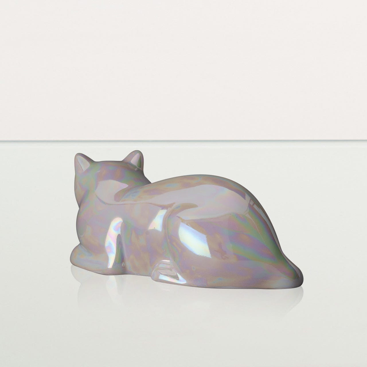 Laying Cat Mini Urn for Ashes in Pearlescent White