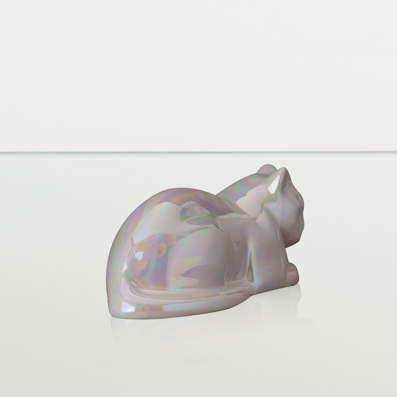 Laying Cat Mini Urn for Ashes in Pearlescent White