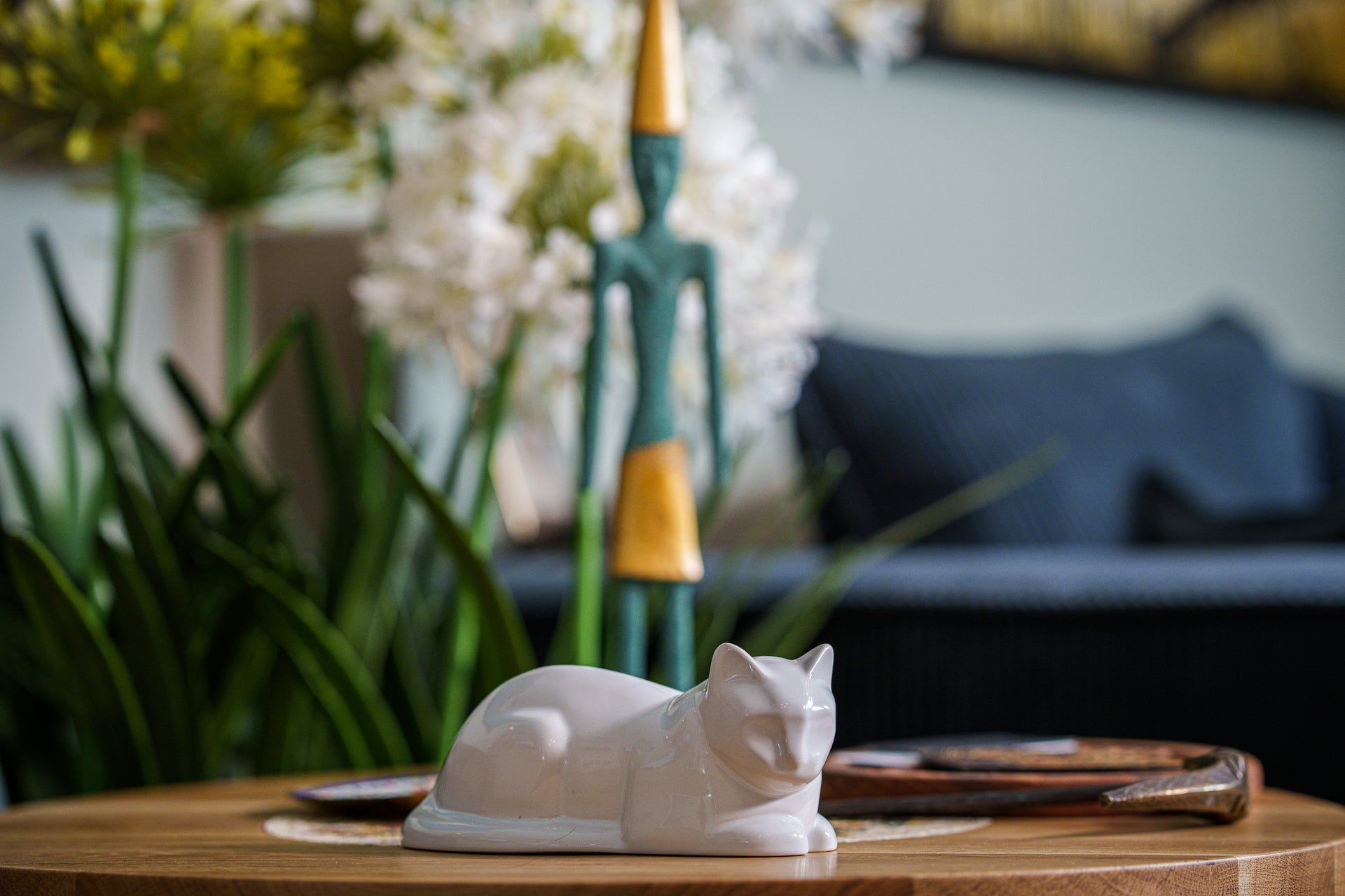 Laying Cat Mini Urn for Ashes in White