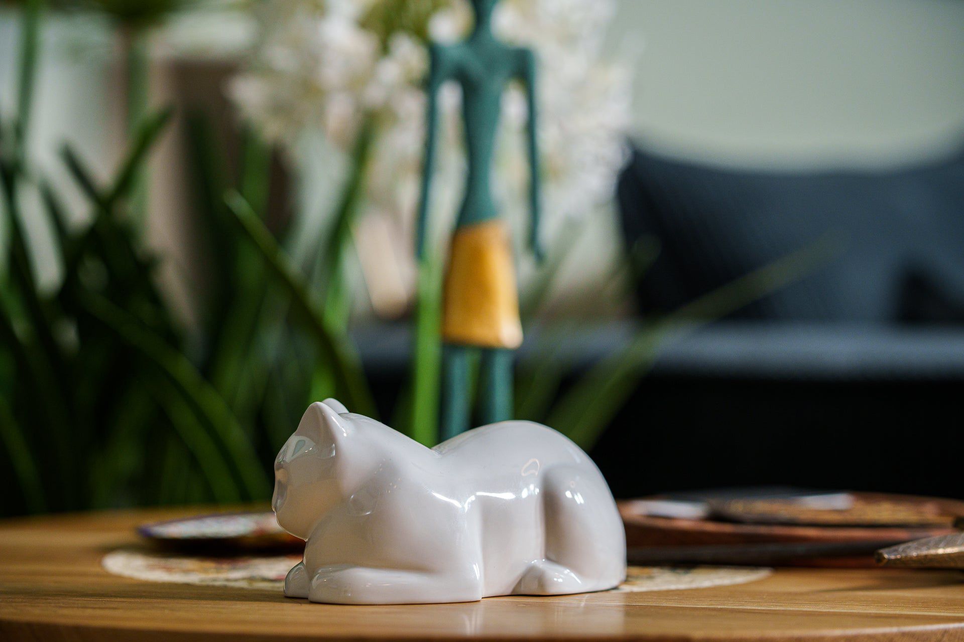 Laying Cat Mini Urn for Ashes in White
