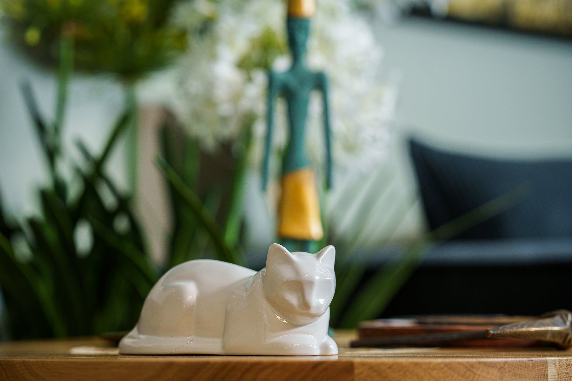 Laying Cat Mini Urn for Ashes in White