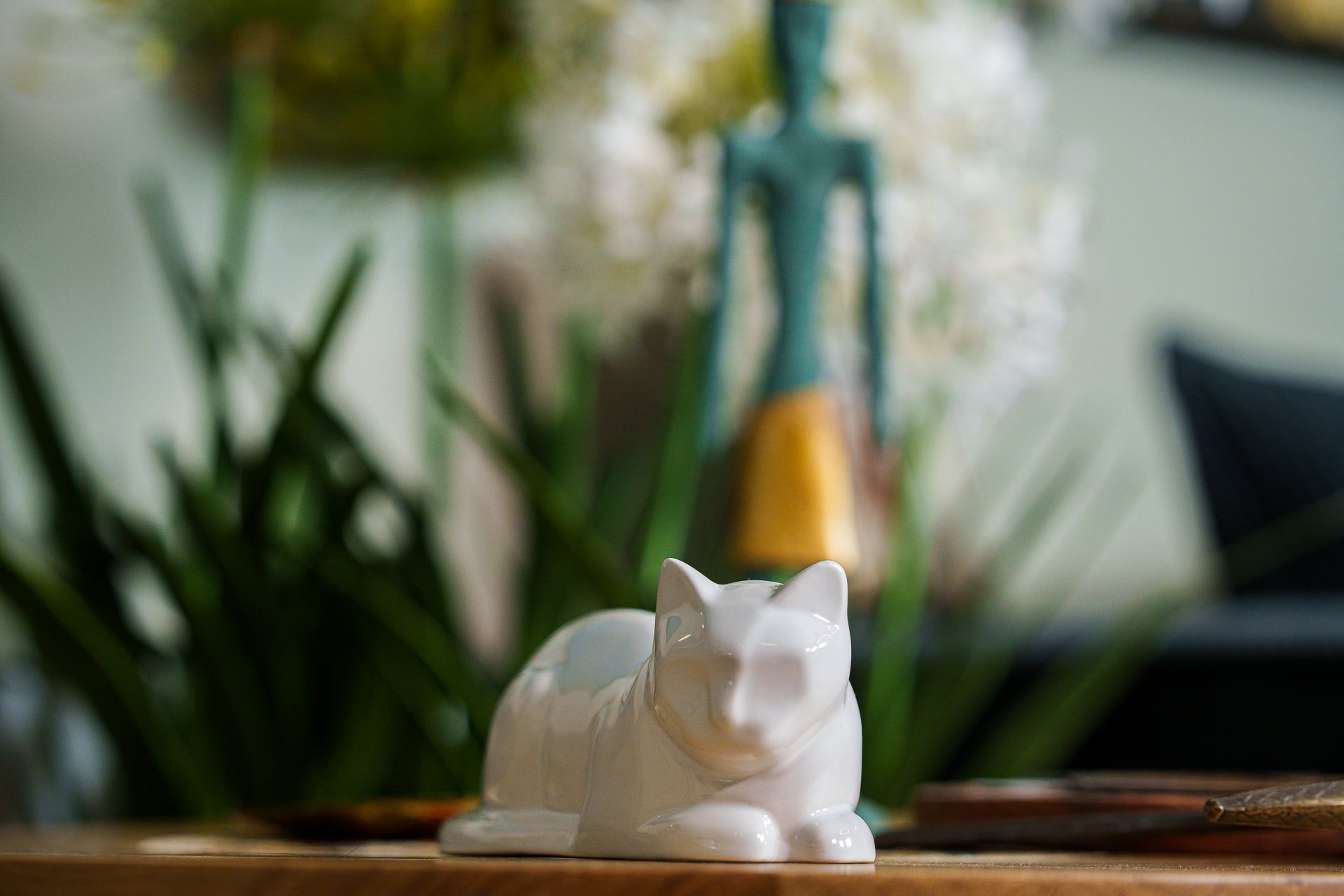 Laying Cat Mini Urn for Ashes in White