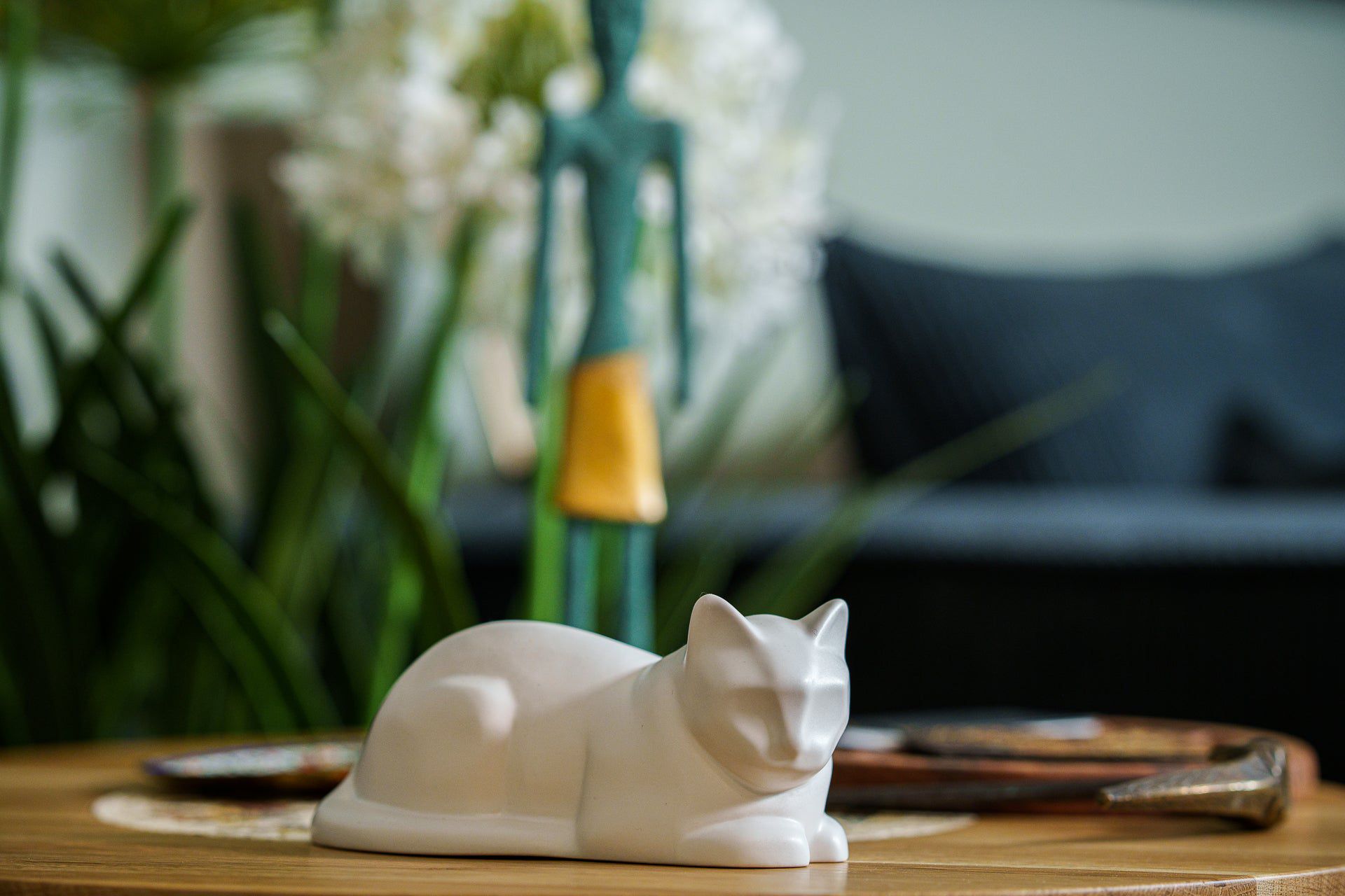 Lying Cat Mini Urn for Ashes in Matte White